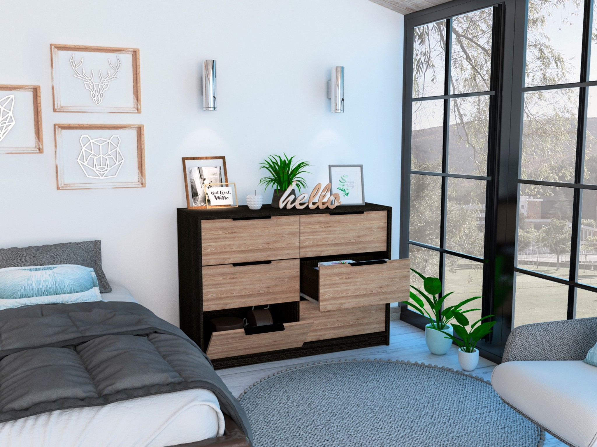 Modern Rustic Black and Natural Dresser