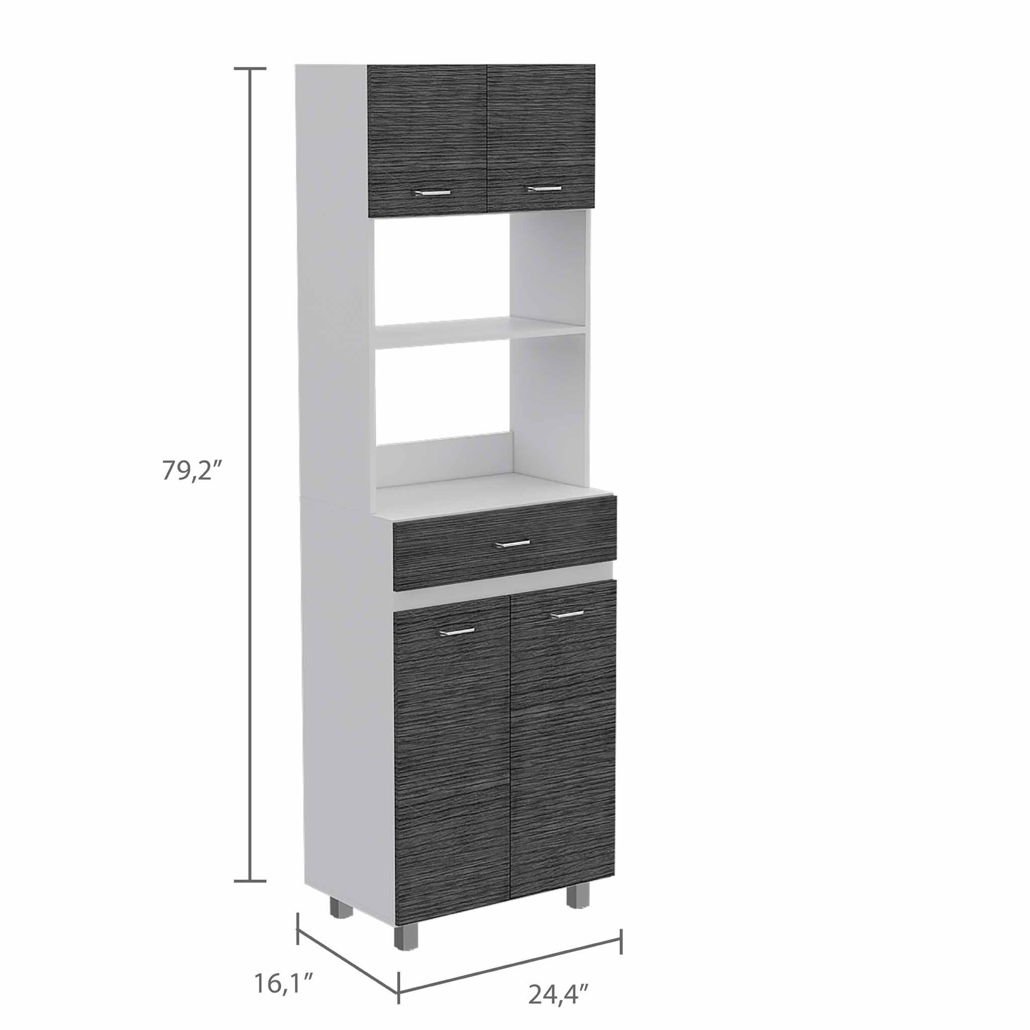 Modern Gray Stria Tall Kitchen Cart