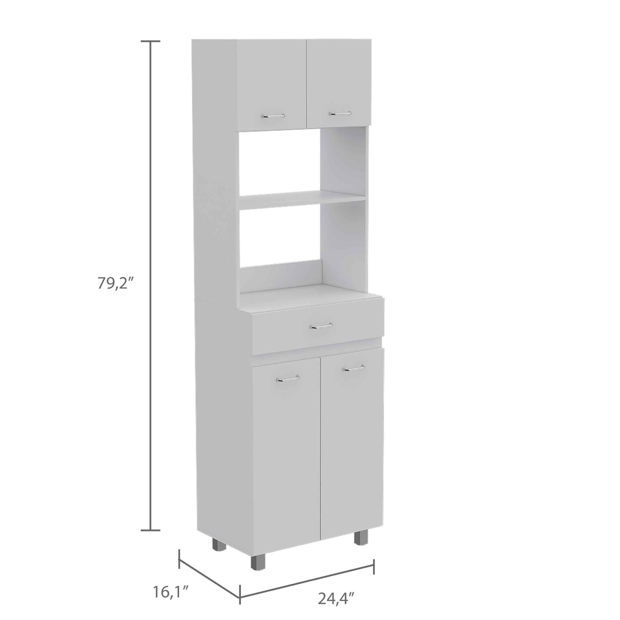 Modern White Stria Tall Kitchen Cart