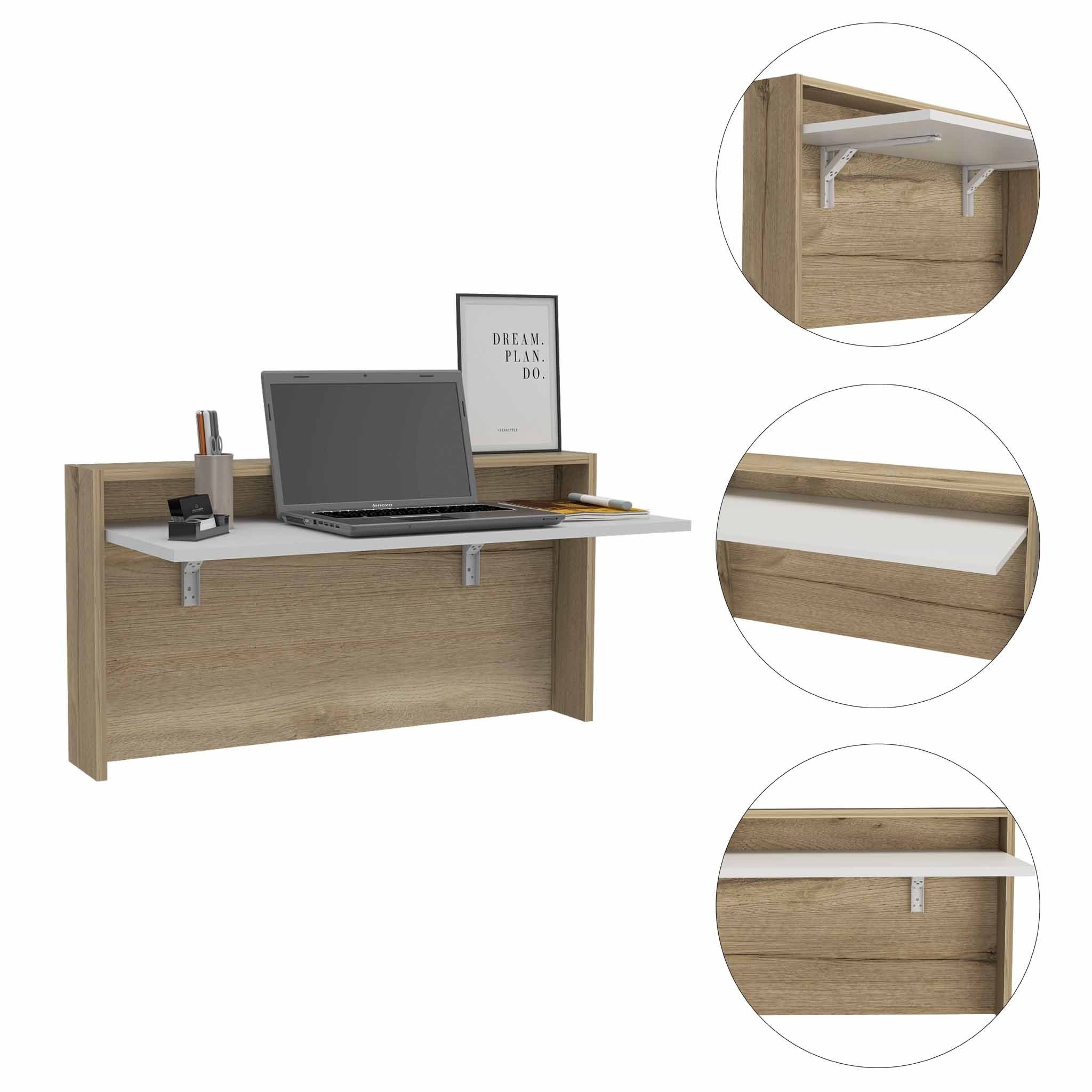 Mod White and Natural Folding Floating Desk