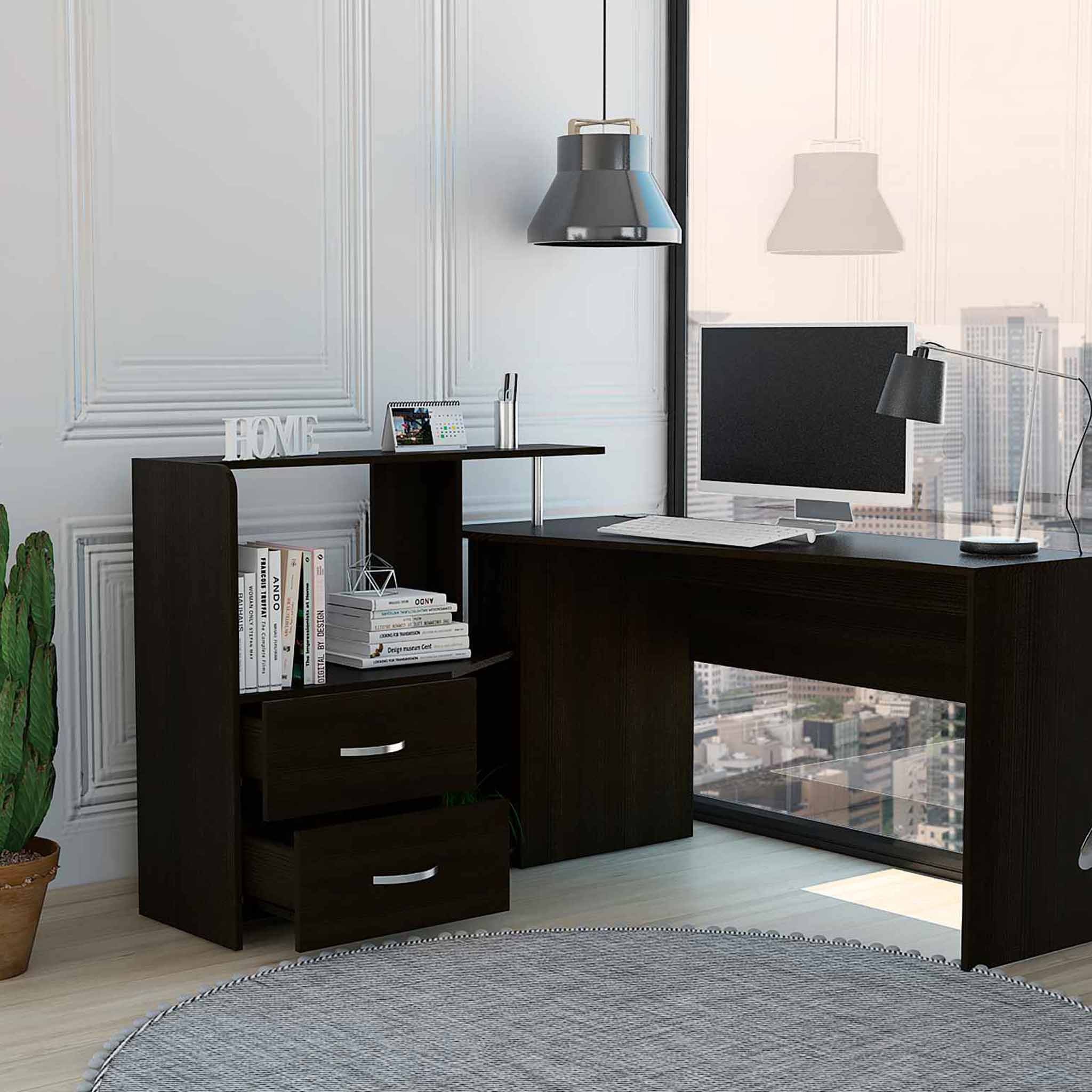Sedona Black L Shaped Computer Desk