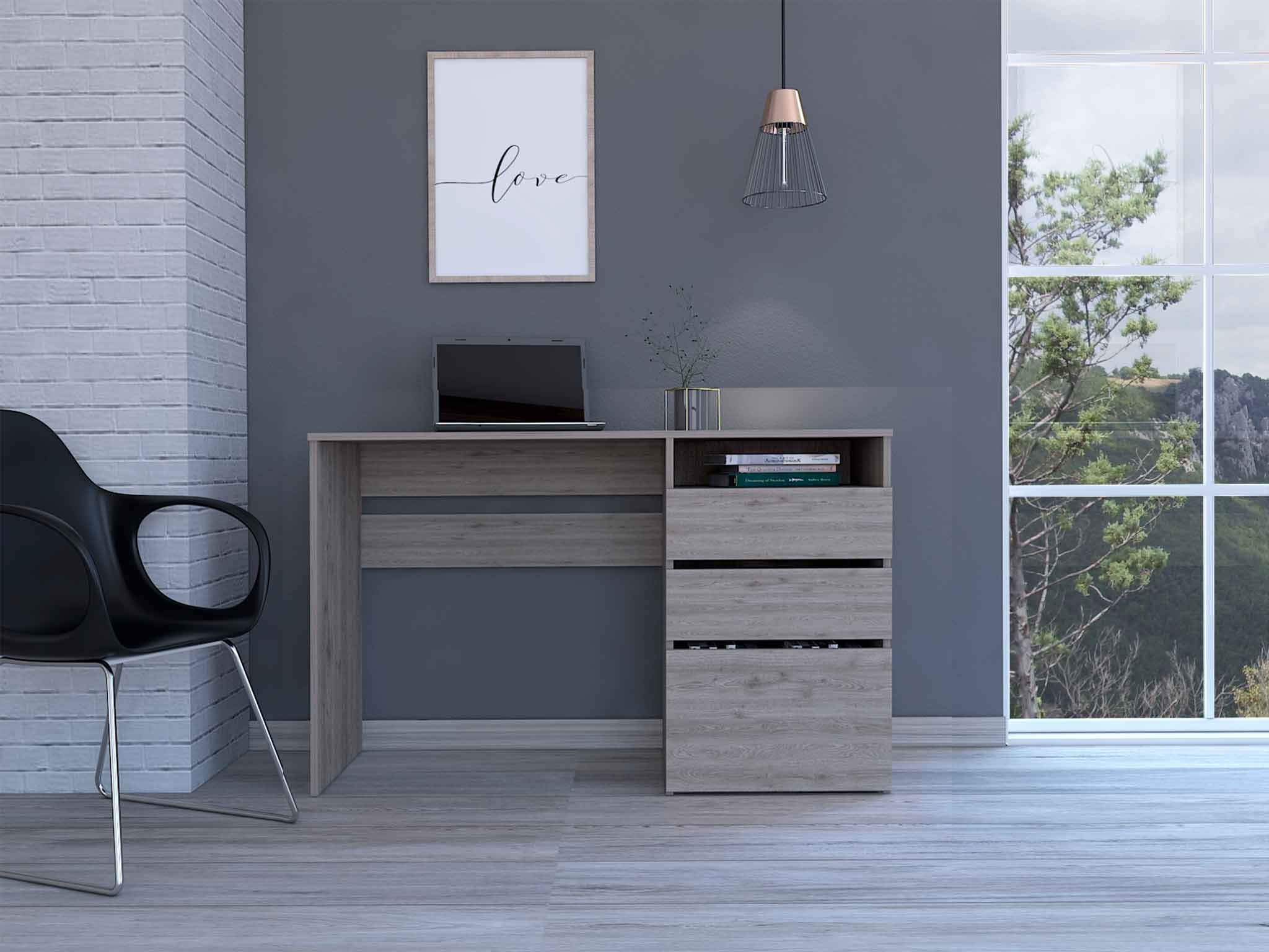 Echo Light Gray Computer Desk with Three Drawers