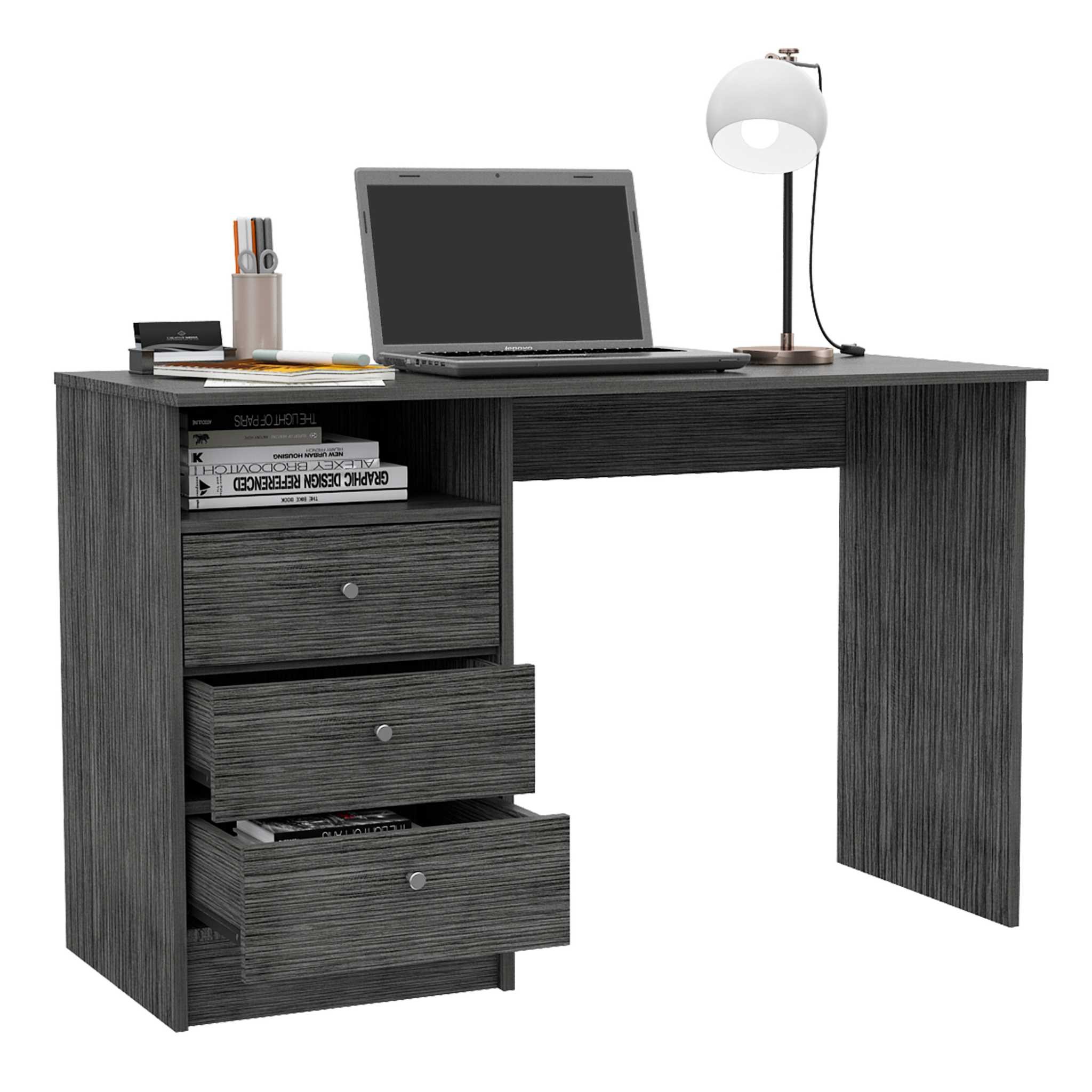 Torino Gray Oak Three Drawer Computer Desk