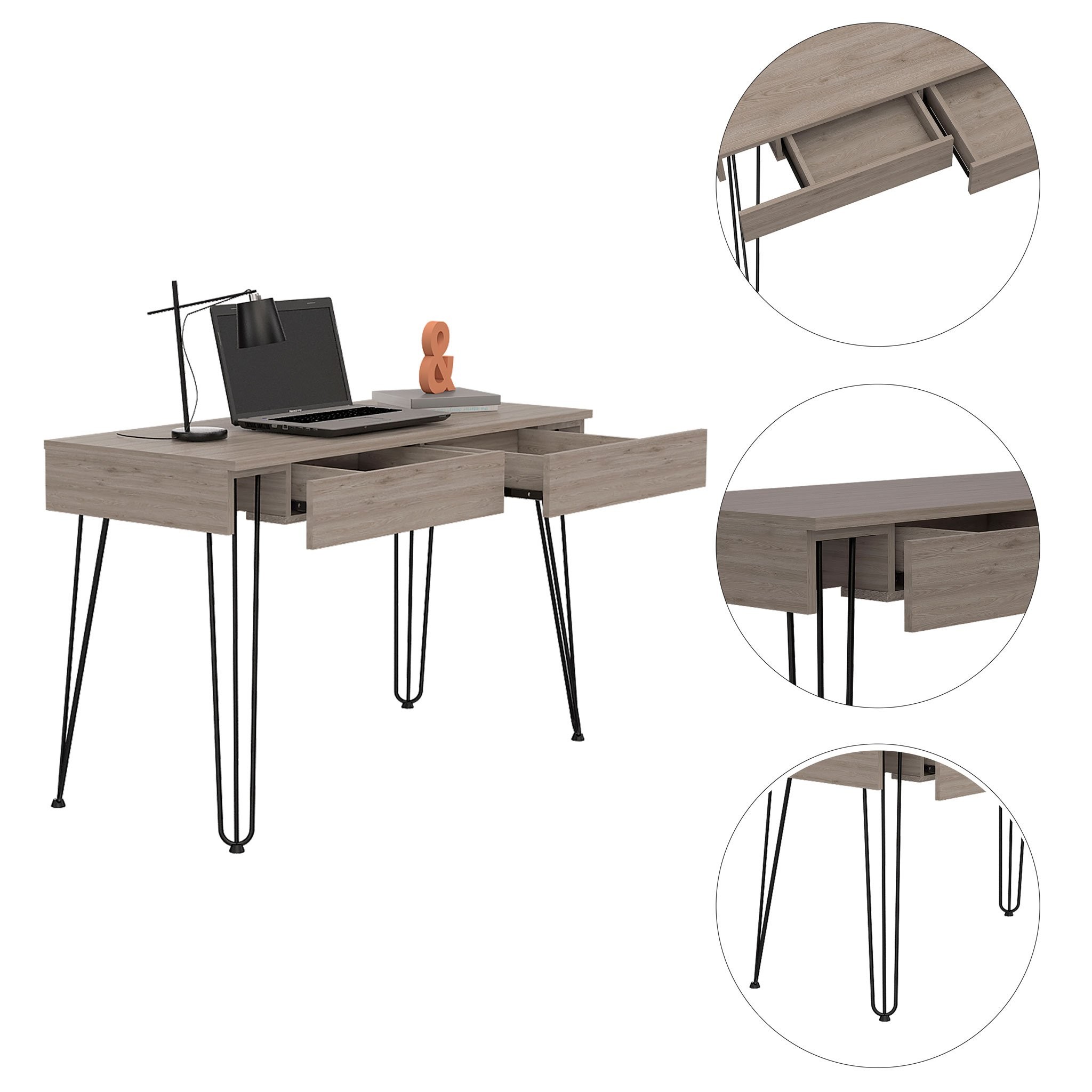 Roxy Light Gray Computer Desk with Two Drawers