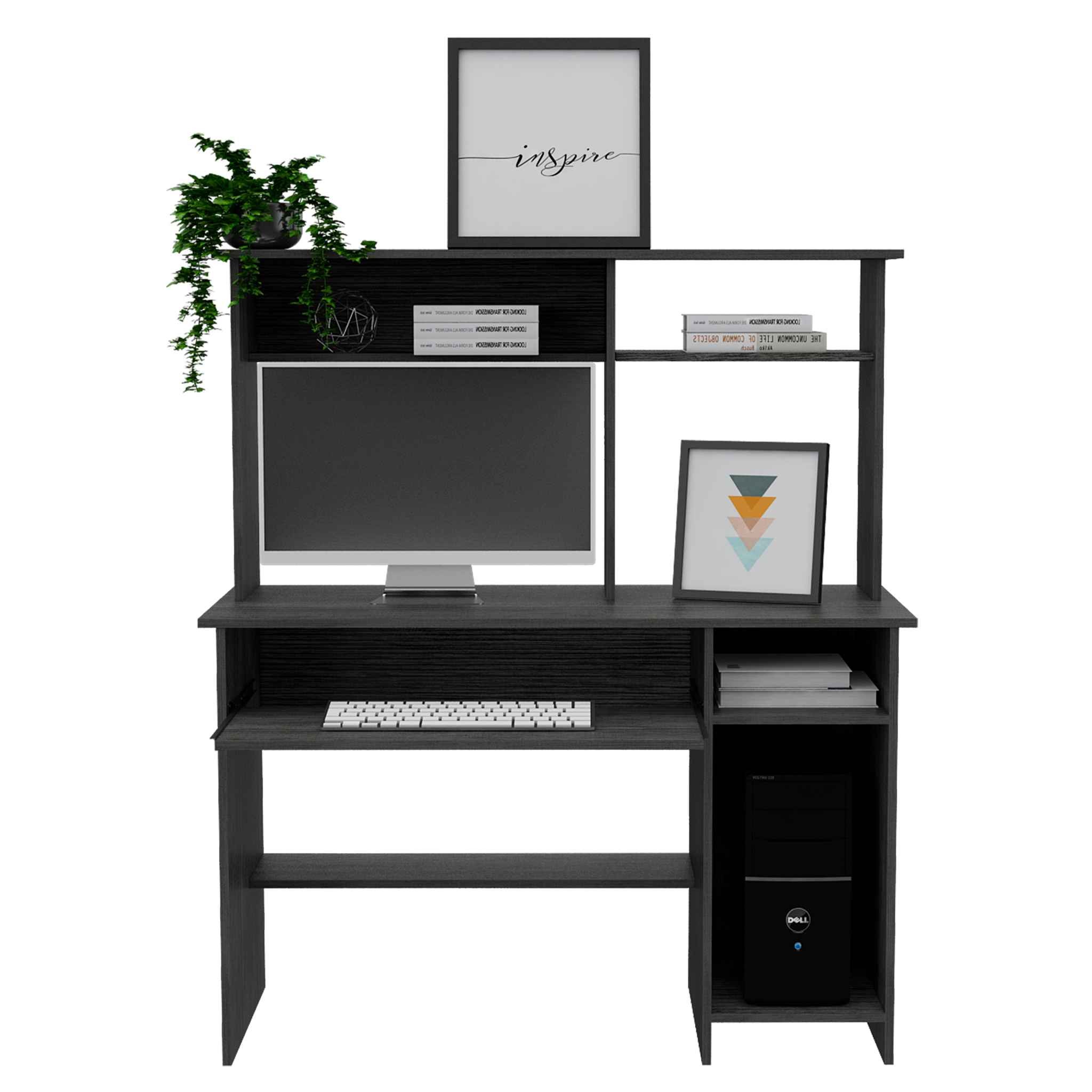 Brion Gray Oak Computer Desk with Hutch