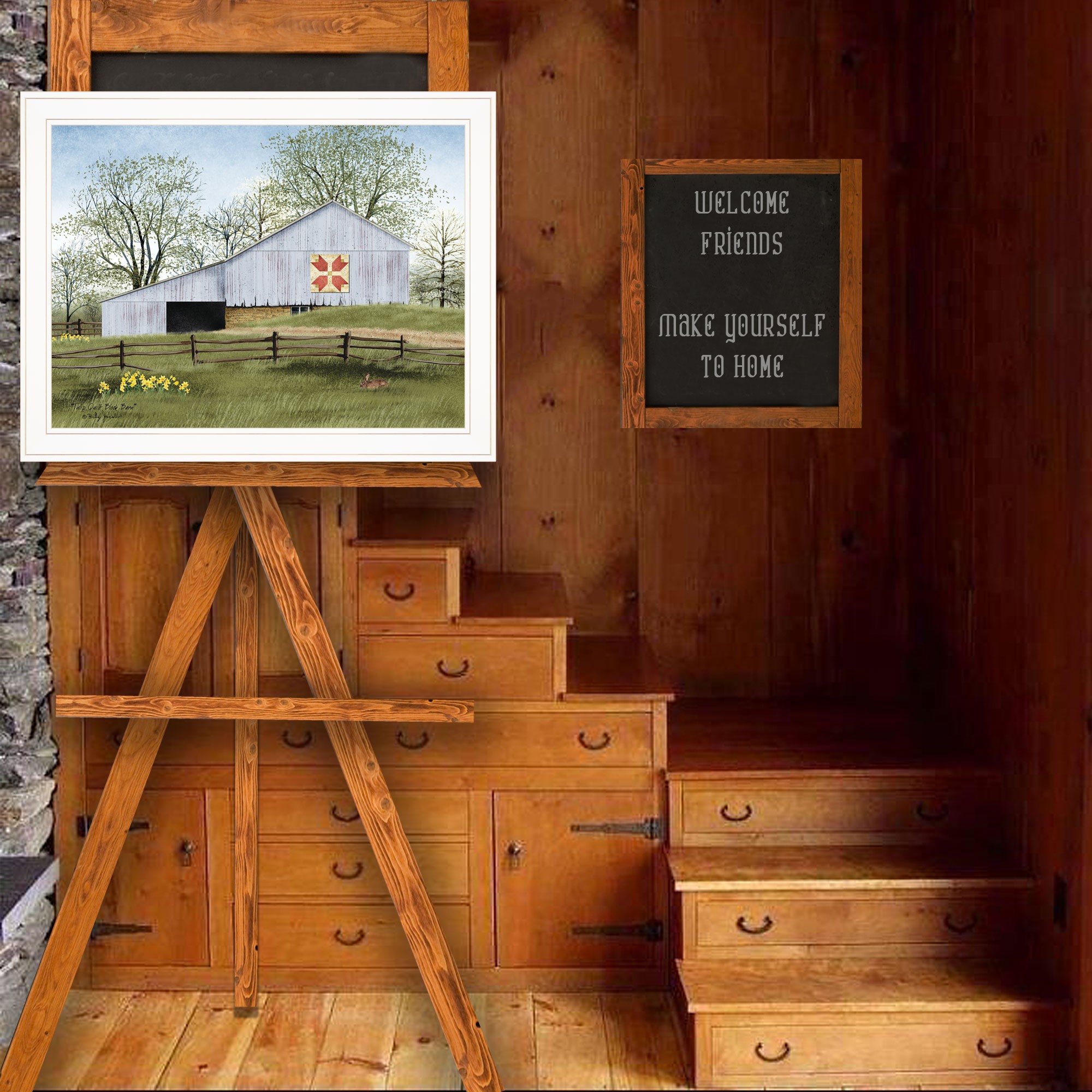 Tulip Quilt Block Barn 3 White Framed Print Wall Art