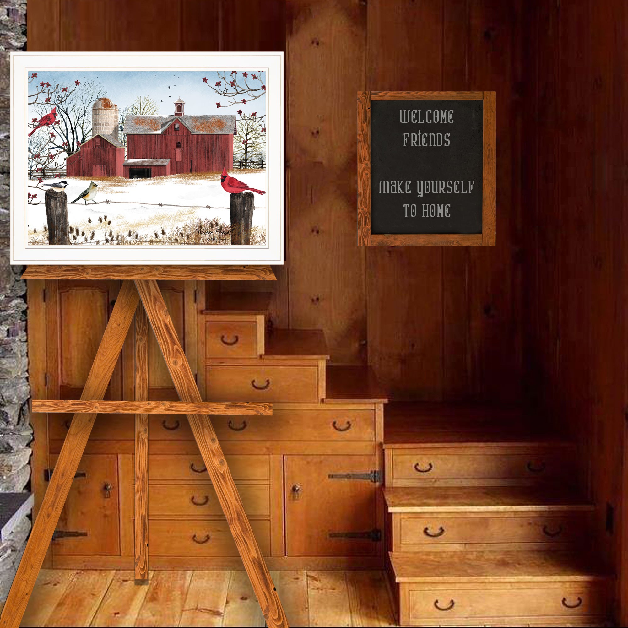 Winter Friends 7 White Framed Print Wall Art