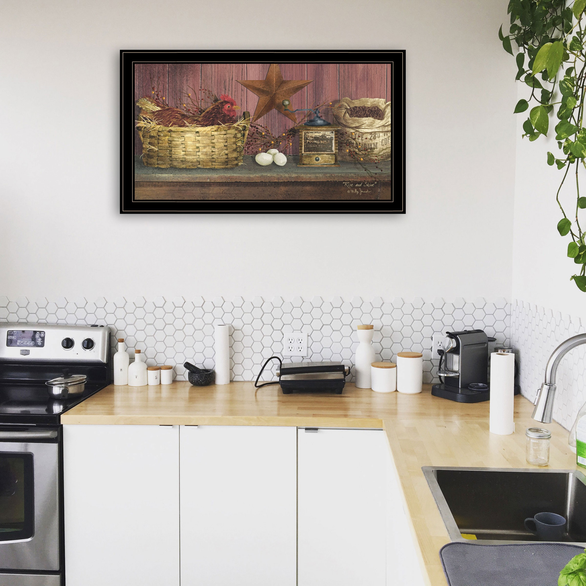 Rise And Shine Chicken And Eggs Black Framed Print Wall Art