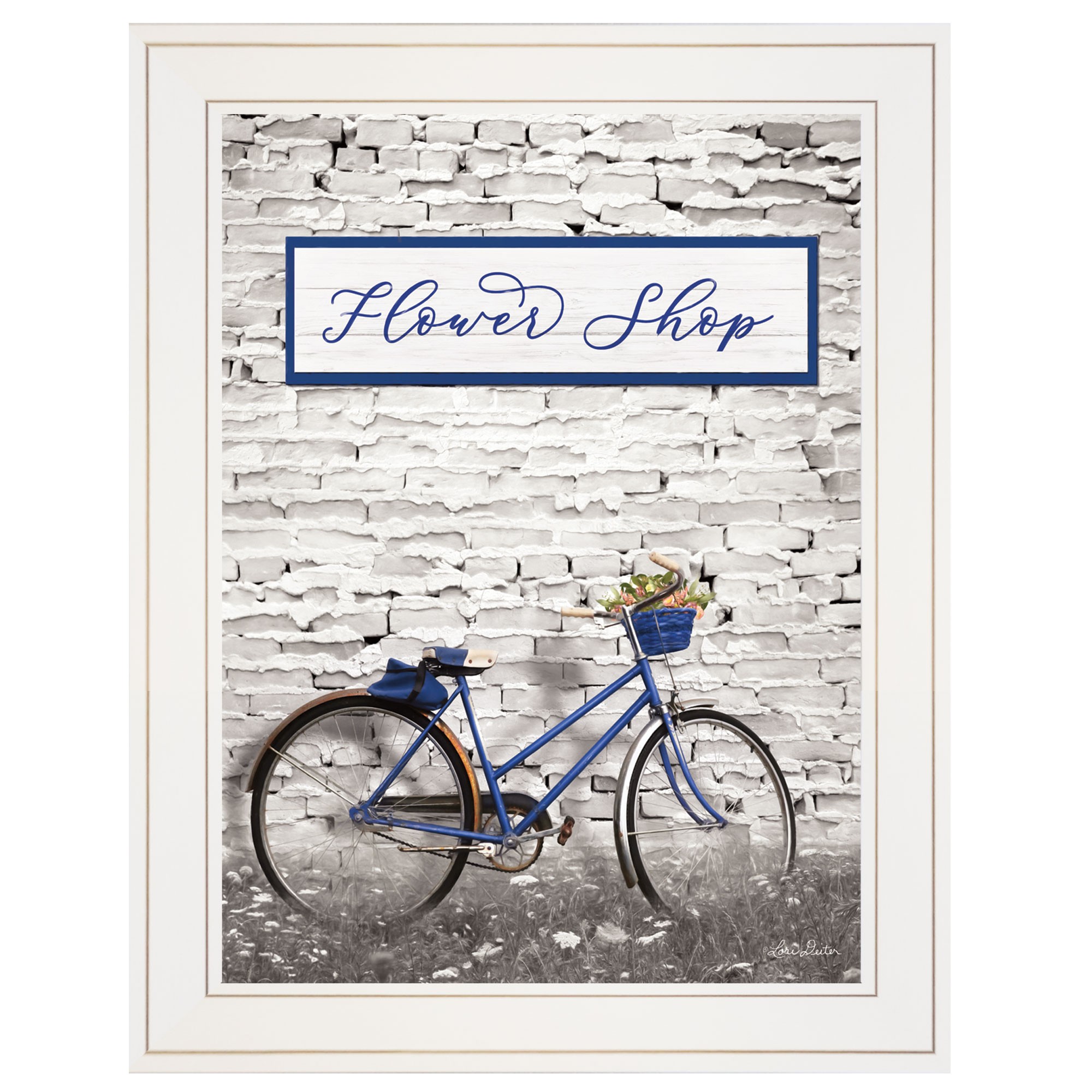 Flower Shop Bicycle 1 White Framed Print Wall Art