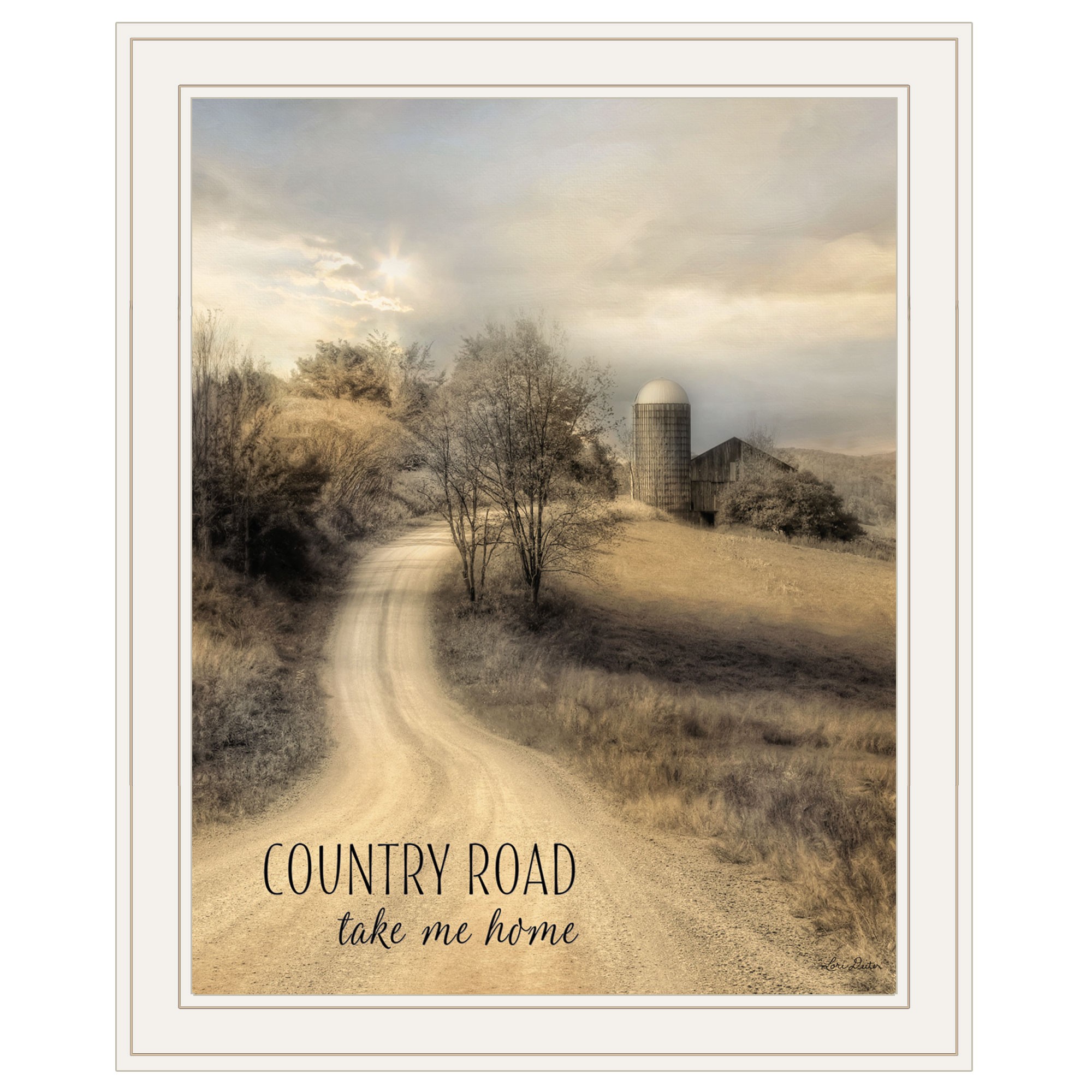 country Road Take Me Home 1 White Framed Print Wall Art