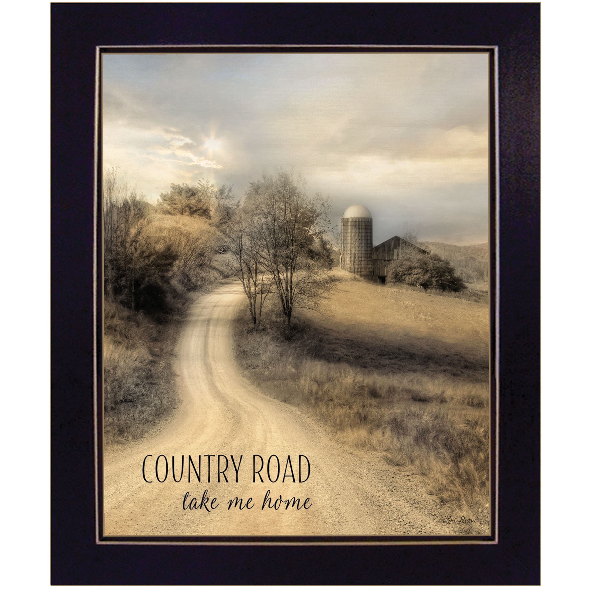 country Road Take Me Home 2 Black Framed Print Wall Art