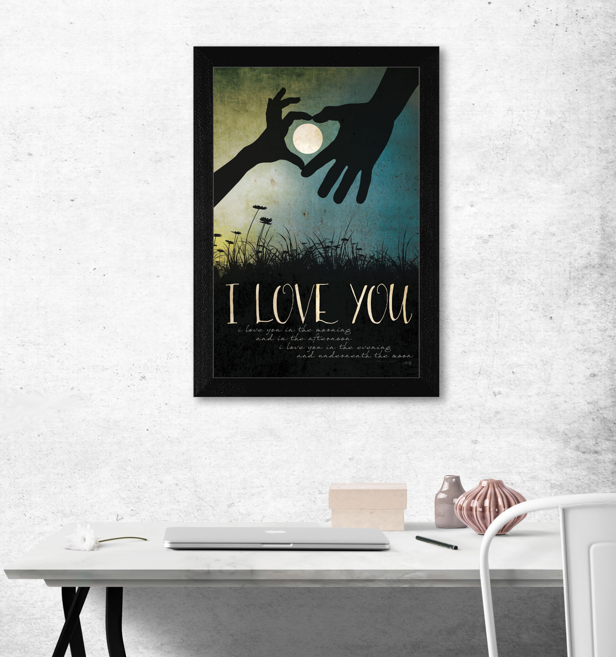 I Love You Underneath The Moon Black Framed Print Wall Art