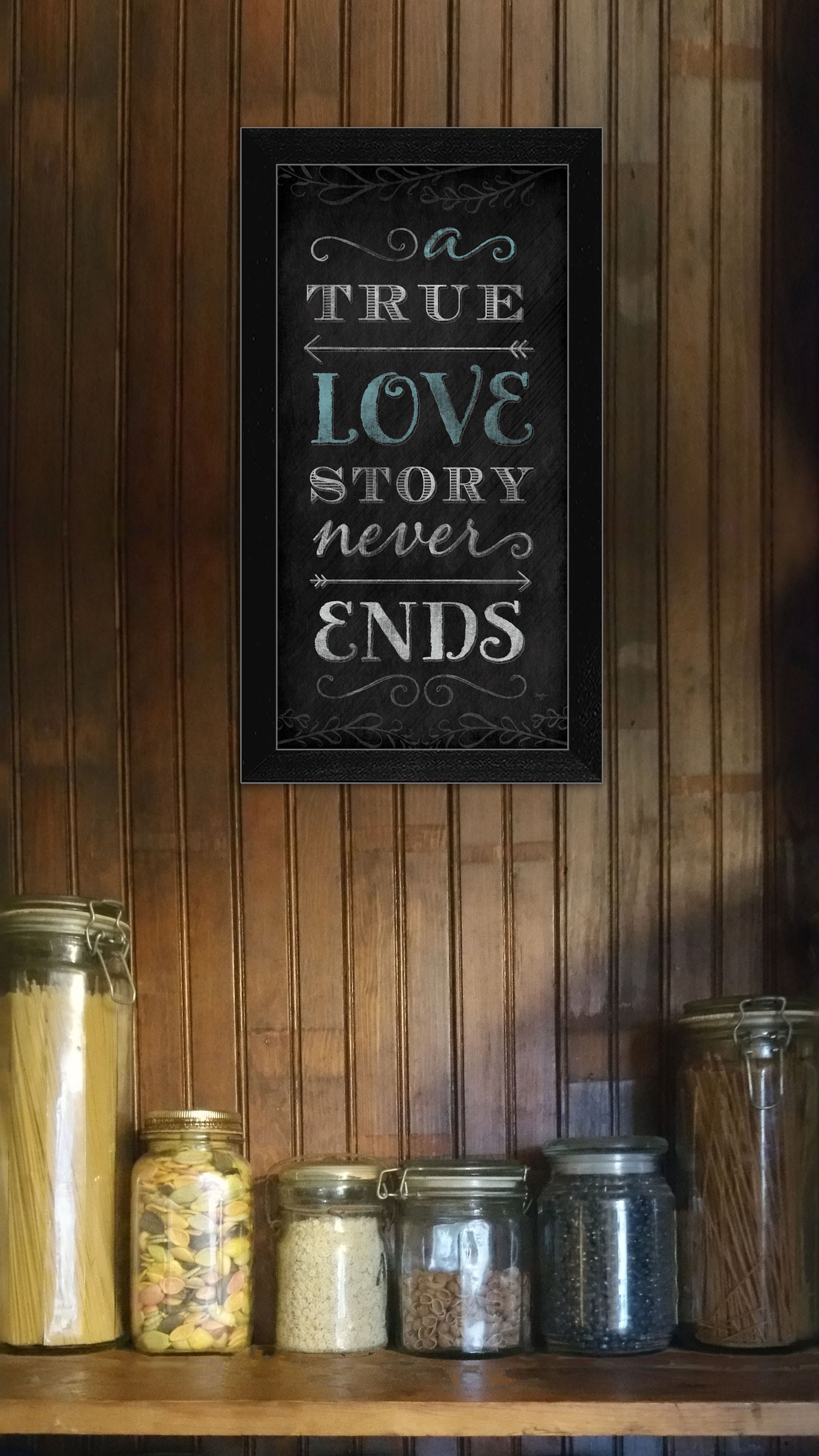 A True Love Story Never Ends Black Framed Print Wall Art