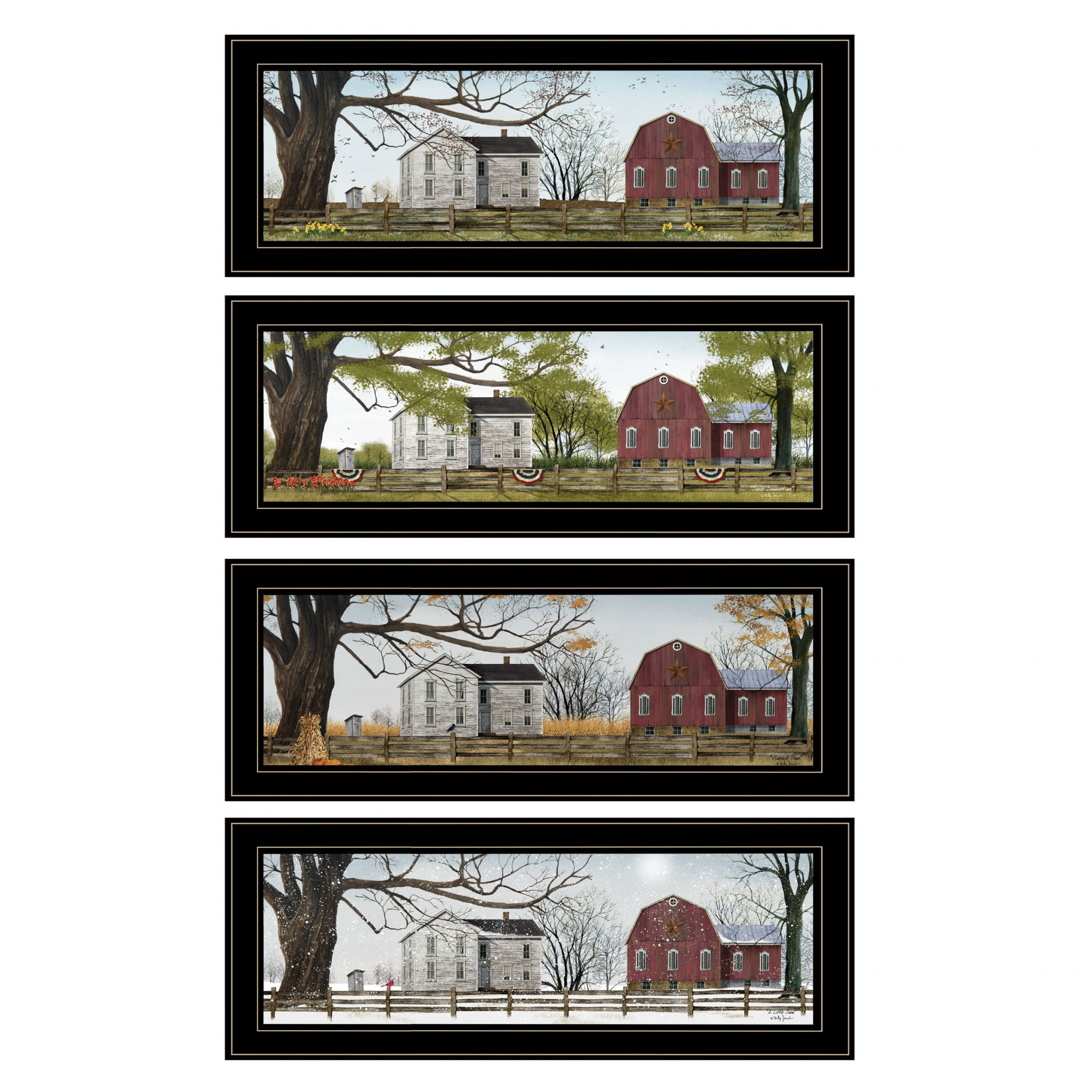 Set Of Four Four Seasons Collection Ii 3 Black Framed Print Wall Art