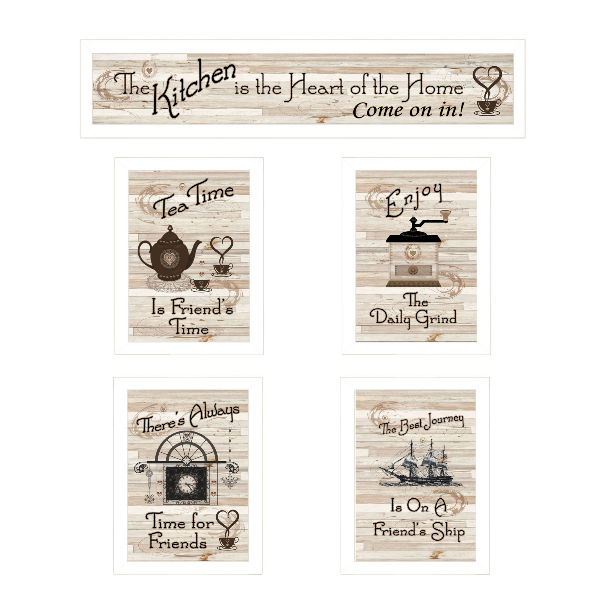 Set Of Five Kitchen Friendship Collection Ii 5-Piece 4 White Framed Print Wall Art