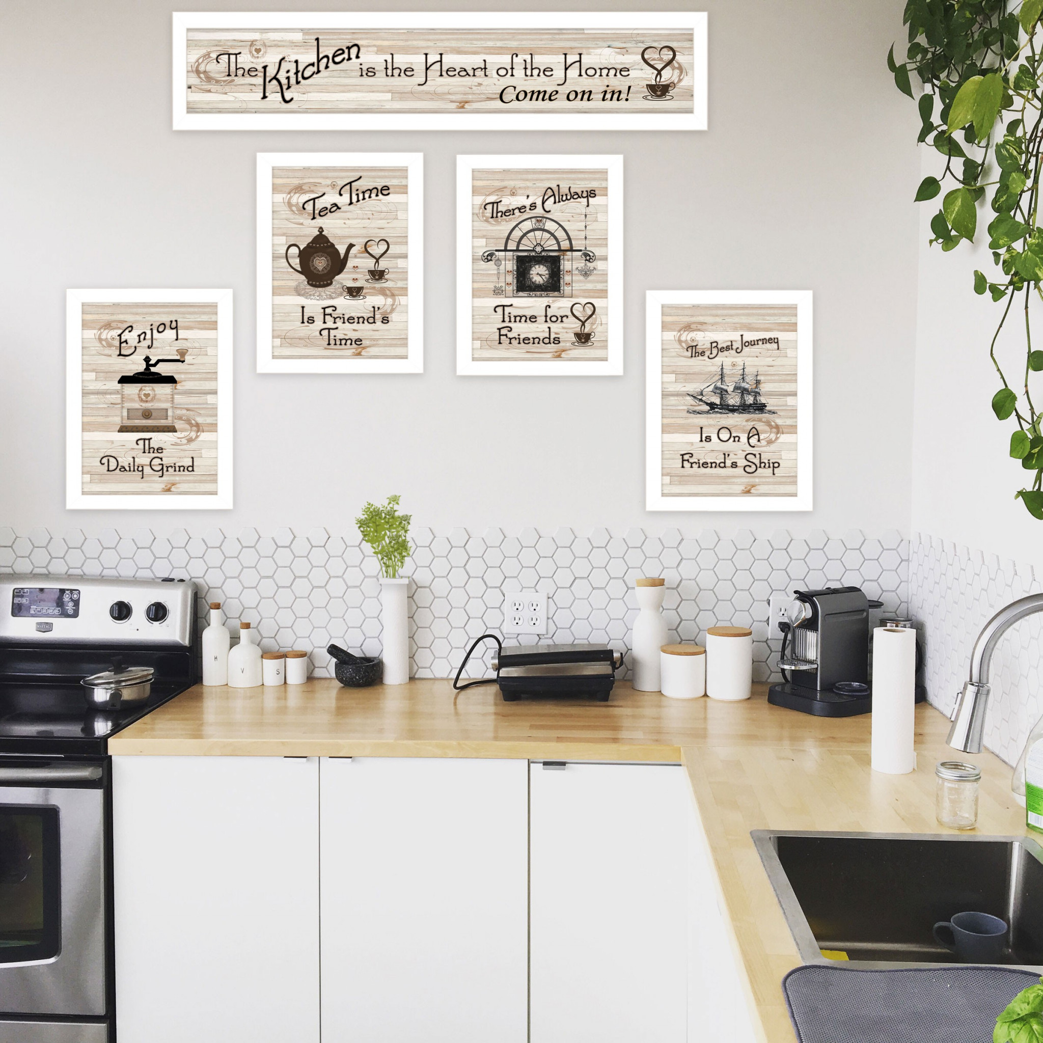 Set Of Five Kitchen Friendship Collection Ii 5-Piece 4 White Framed Print Wall Art