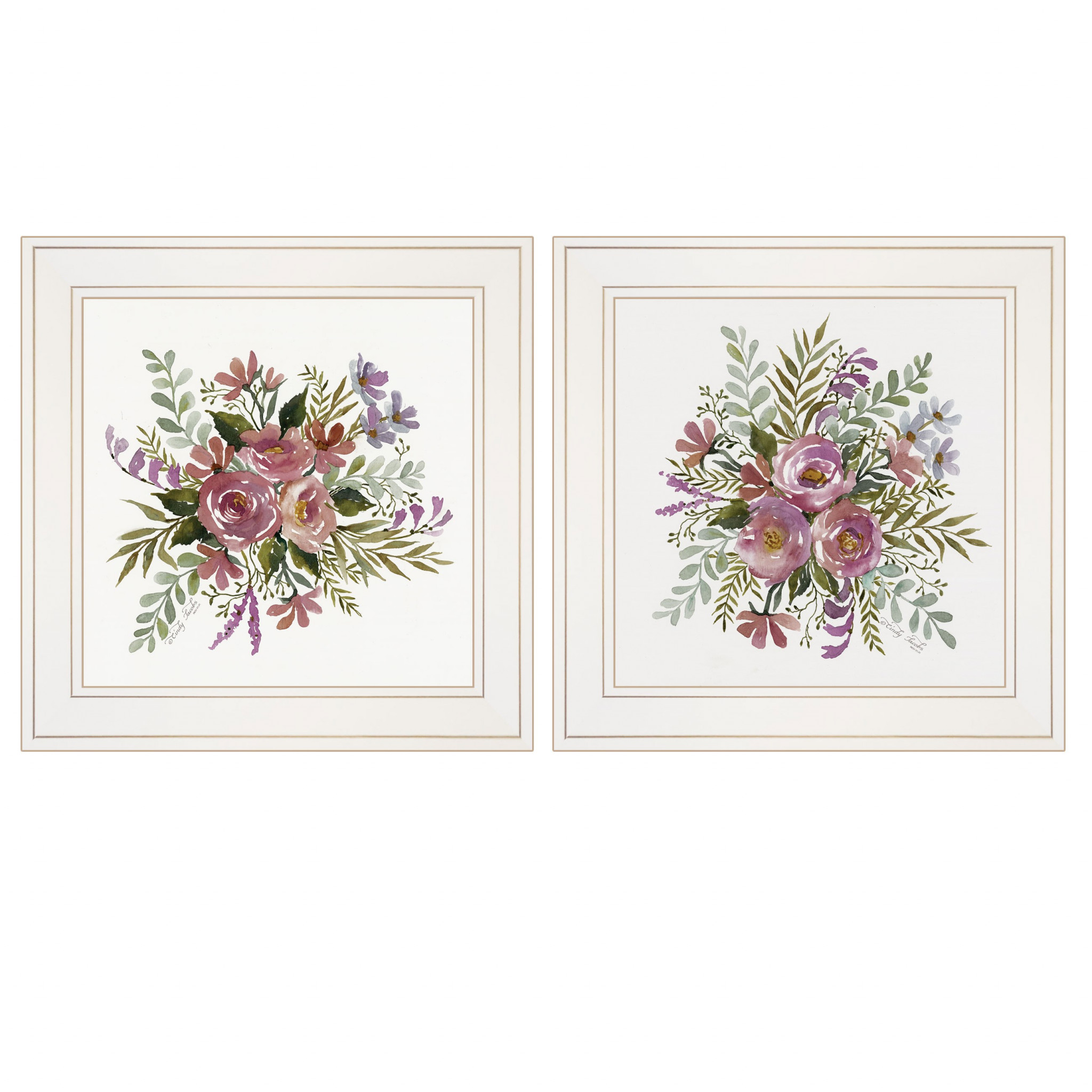 Set Of Two Floral Spray I And Ii White Framed Print Wall Art