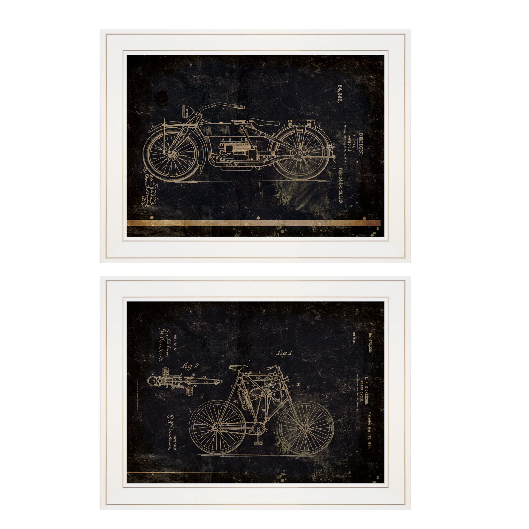 Set Of Two Motor Bike Patent I And Ii 1 White Framed Print Wall Art