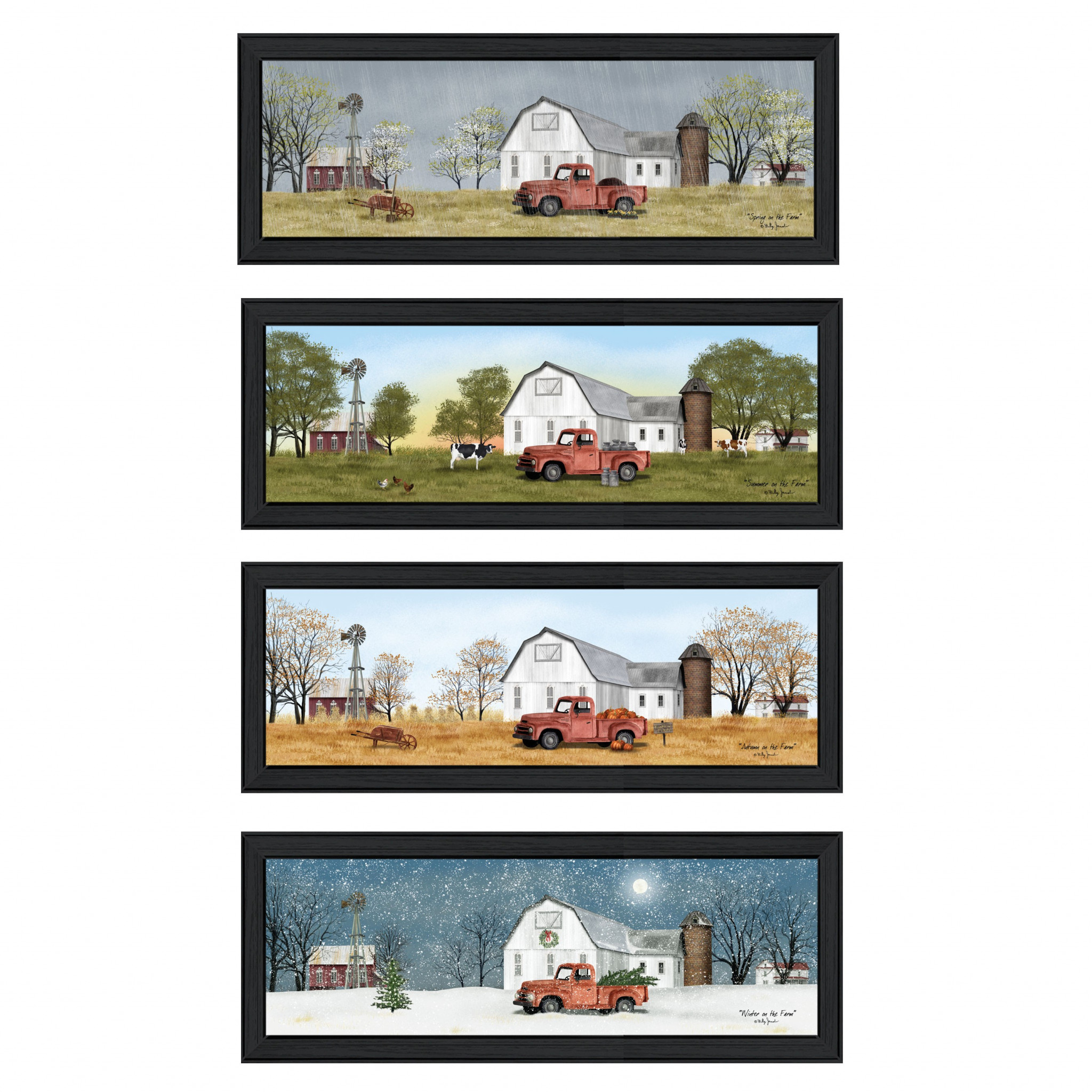 Set Of Four Billy Jacobs Four Seasons Collection Vii 4-Piece 2 Black Framed Print Wall Art