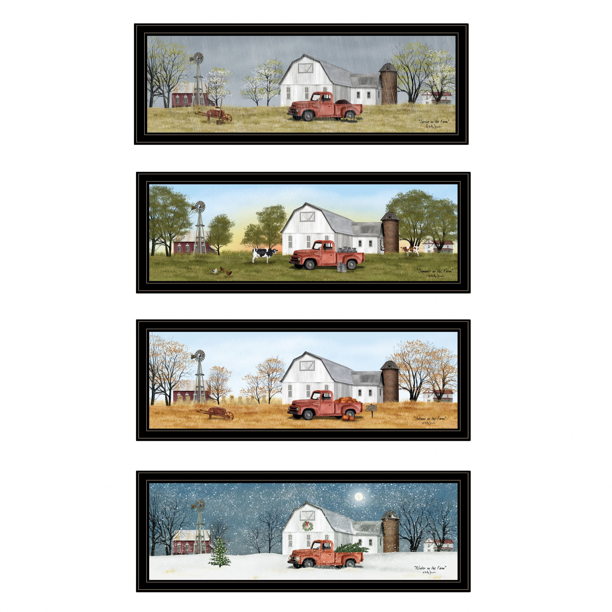 Set Of Four Billy Jacobs Four Seasons Collection Vii 4-Piece 3 Black Framed Print Wall Art