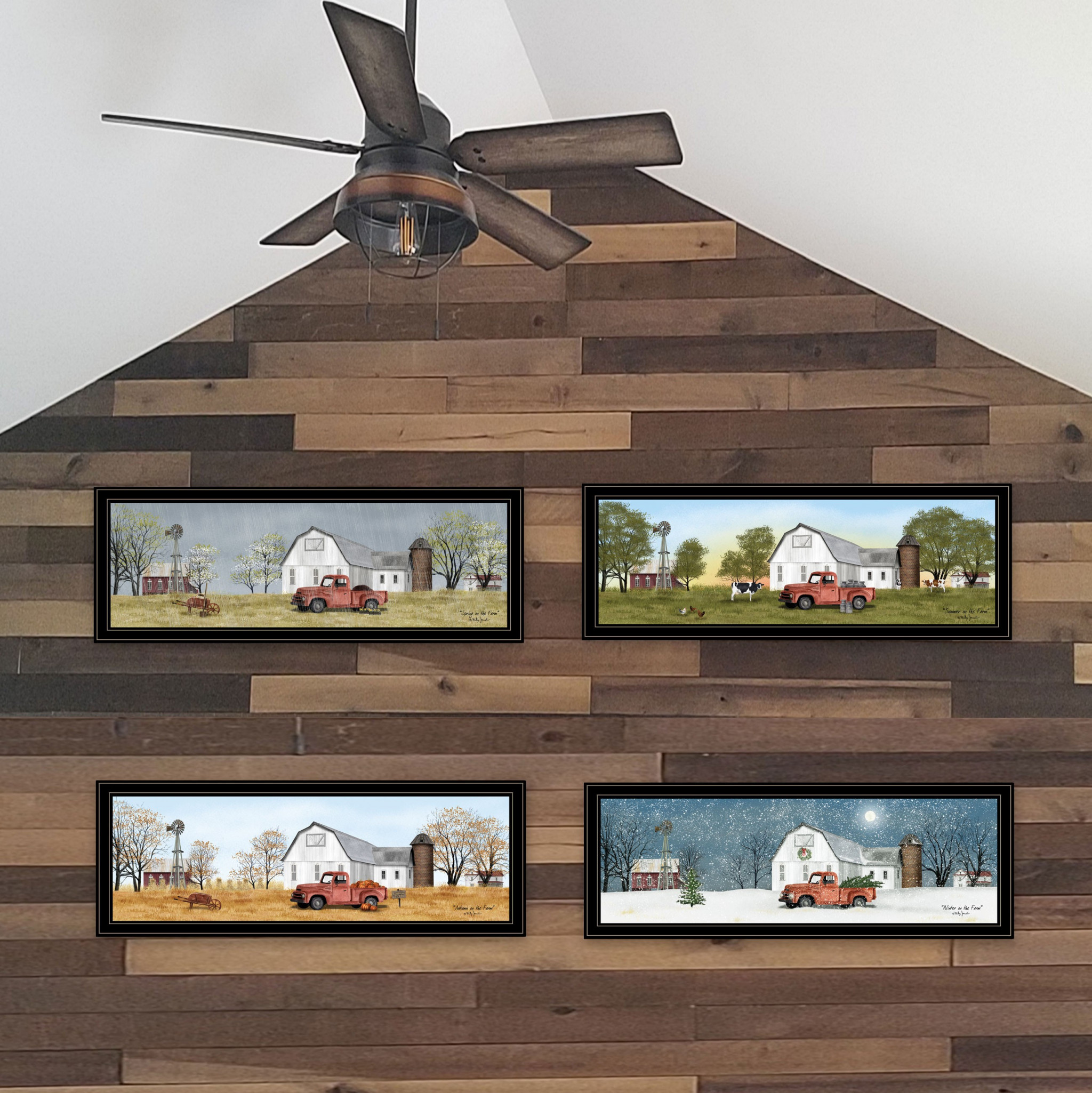 Set Of Four Billy Jacobs Four Seasons Collection Vii 4-Piece 3 Black Framed Print Wall Art