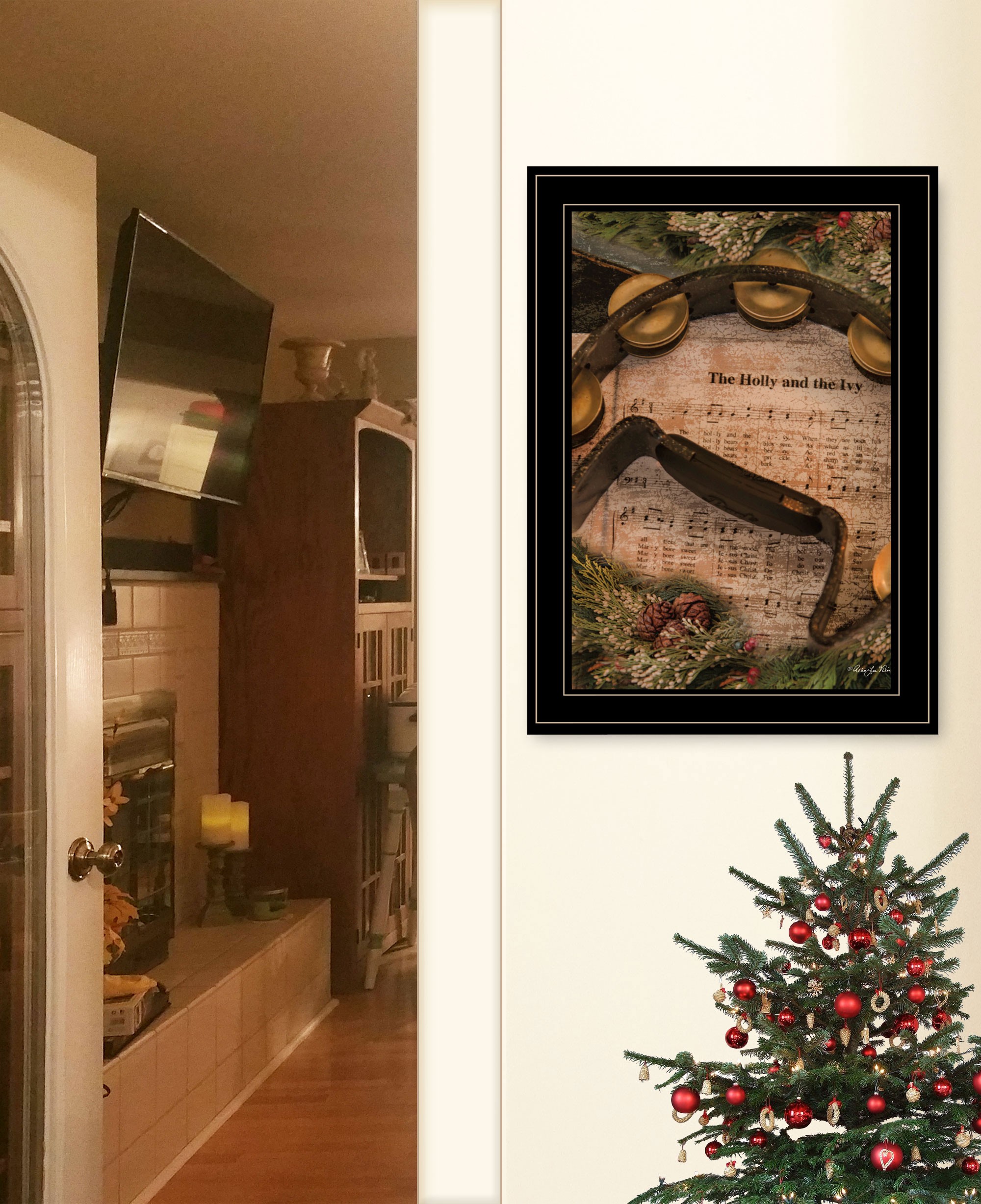 Holly And Ivy Sheet Music Black Framed Print Wall Art
