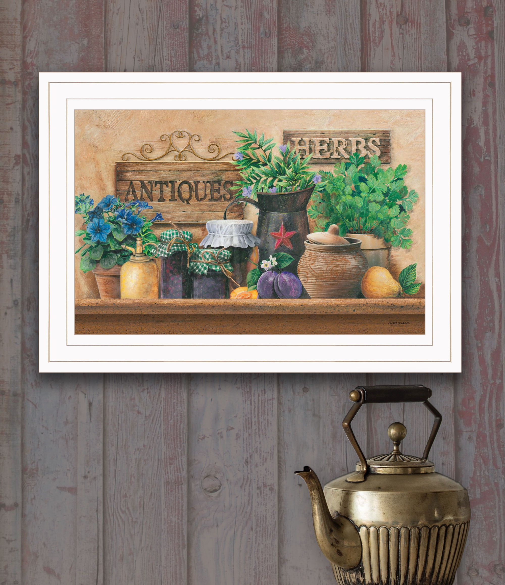 Antiques And Herbs 1 White Framed Print Wall Art
