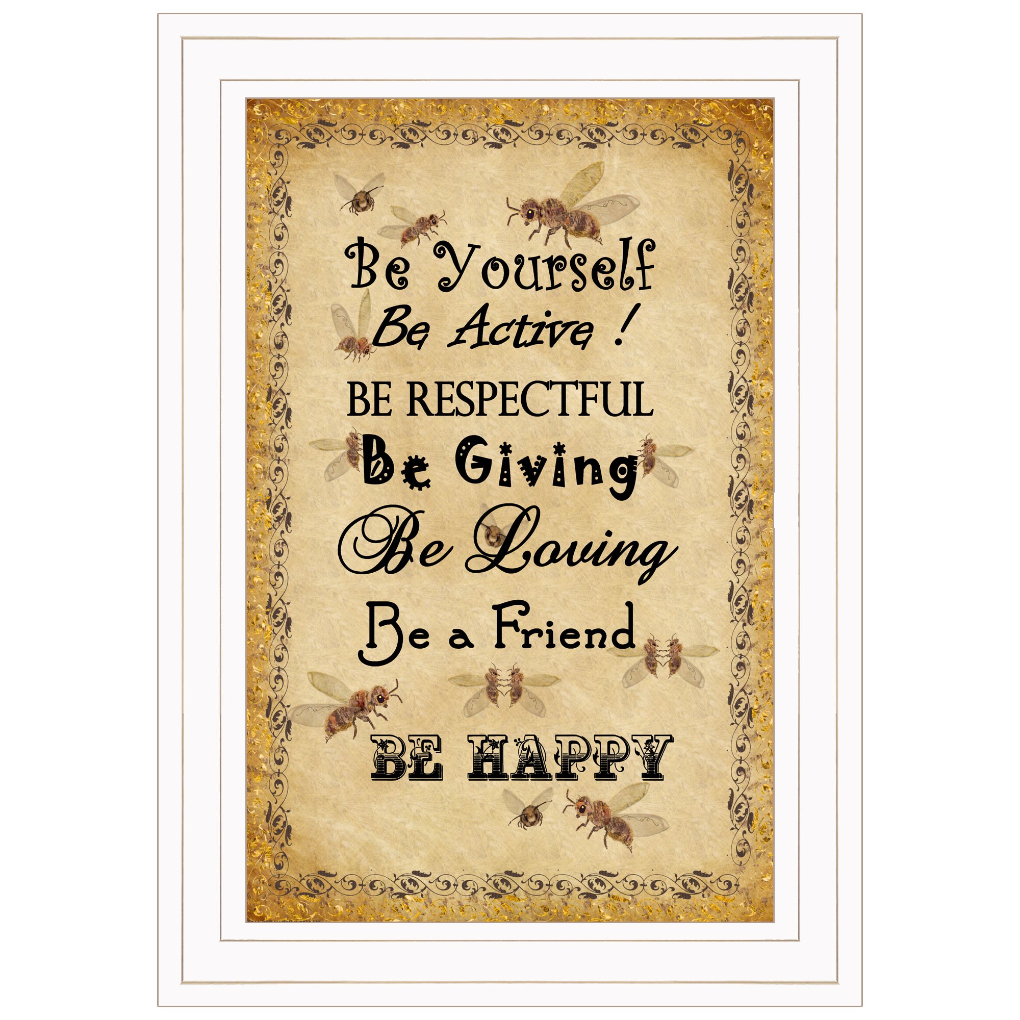 Bee Happy White Framed Print Wall Art