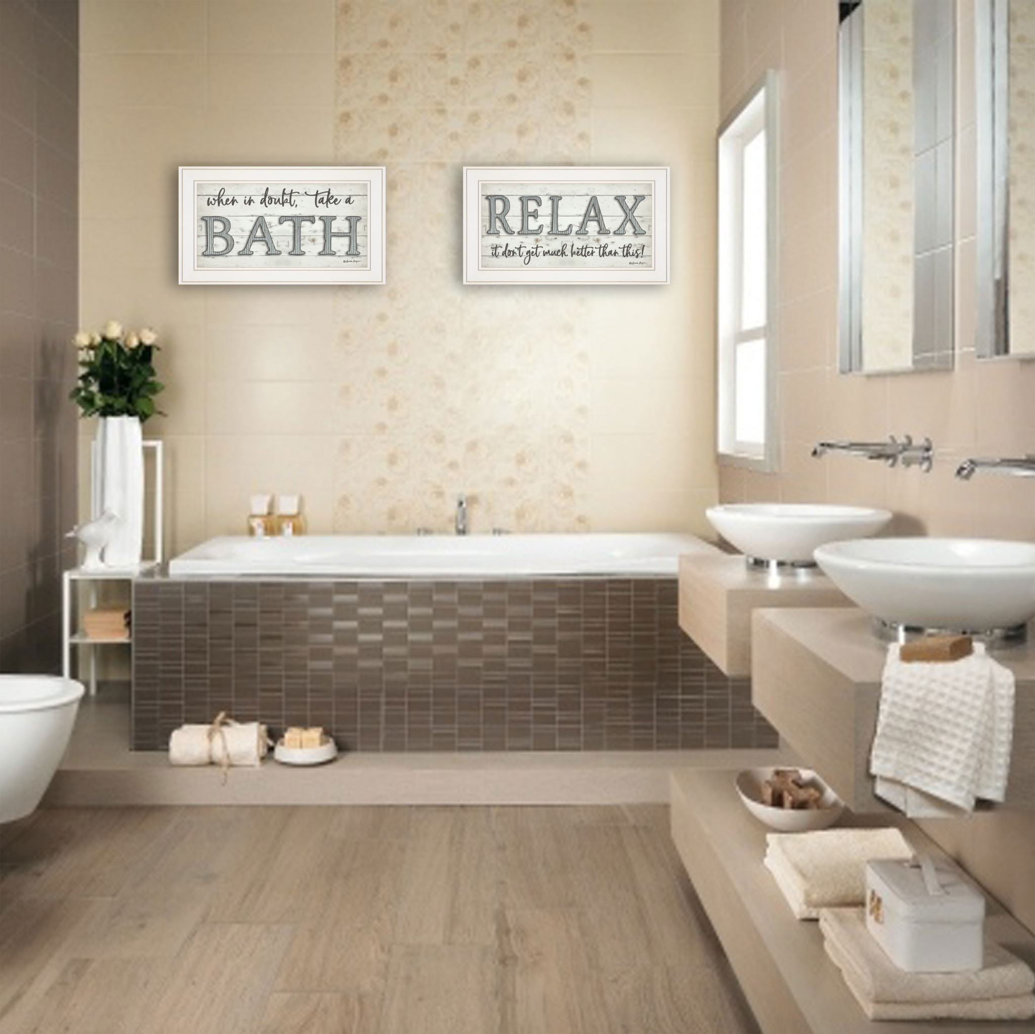 Set Of Two When In Doubt Take A Bath Relax Framed Print Bathroom Wall Art