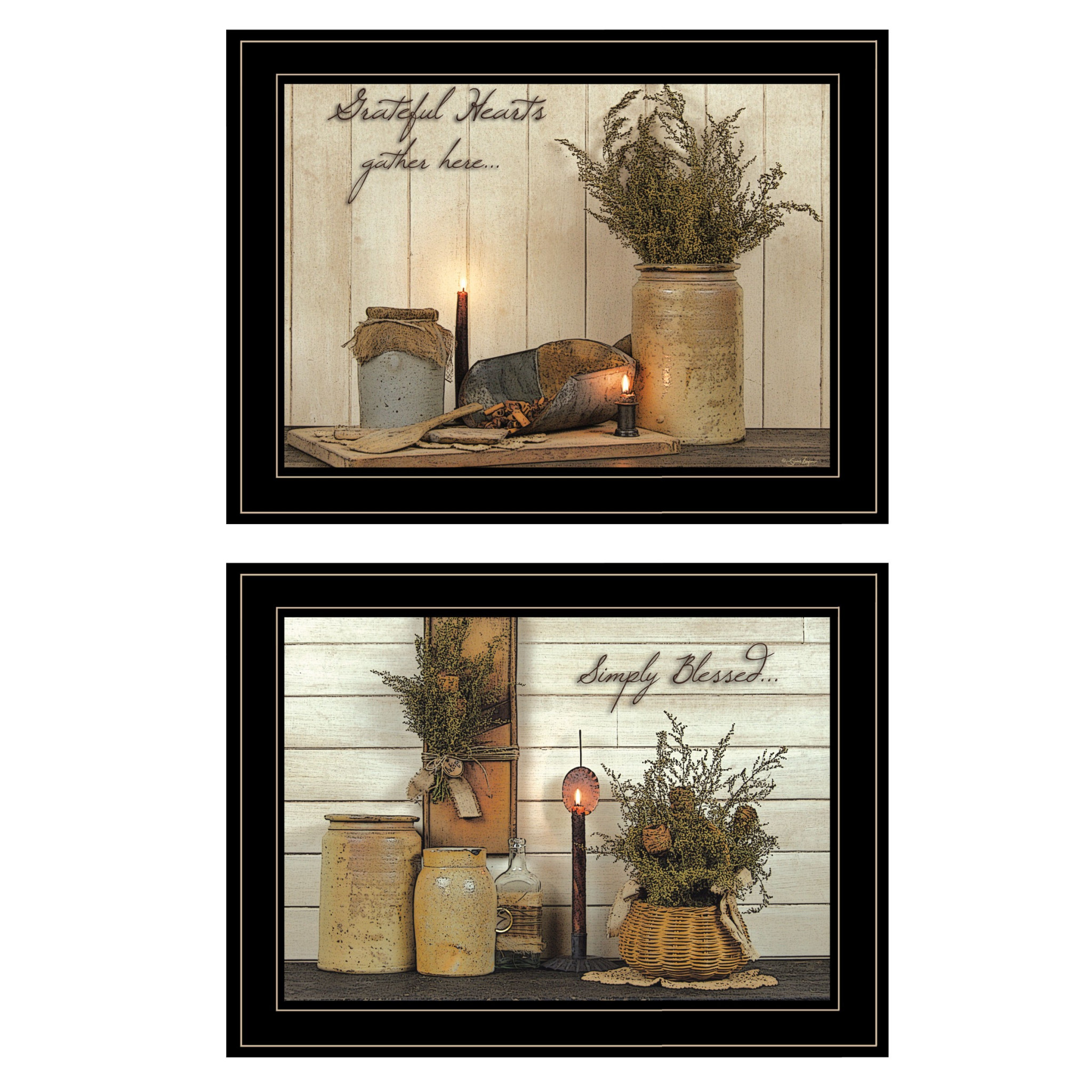 Set Of Two Blessed gathering 2 Black Framed Print Kitchen Wall Art