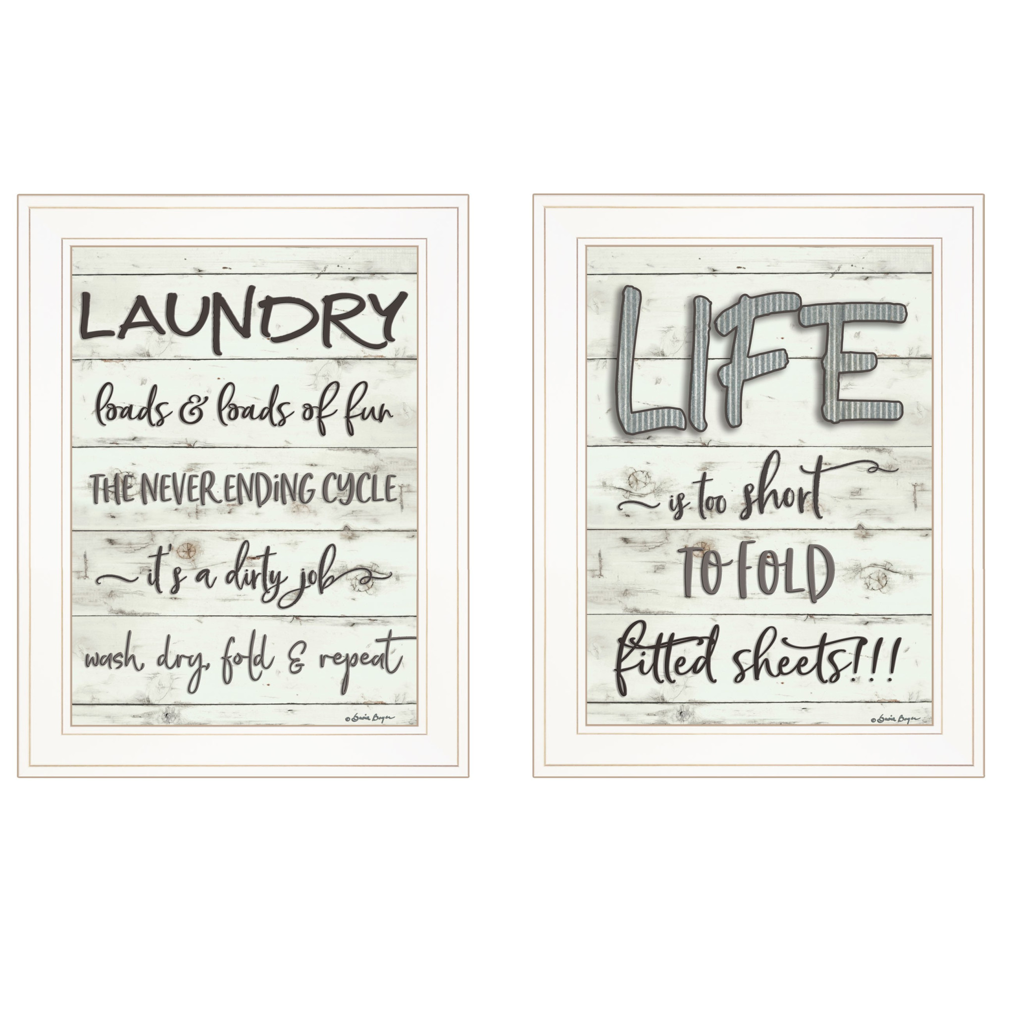 Set Of Two Loads Of Fun 1 White Framed Print Bathroom Wall Art