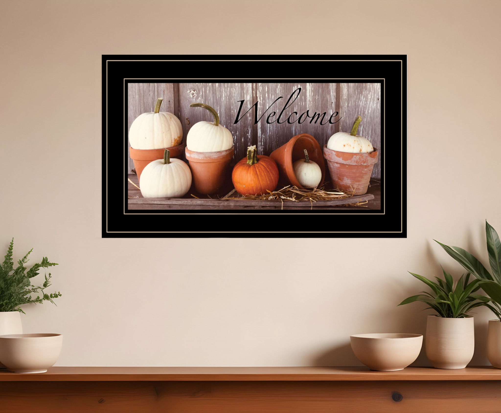 Welcome Pumpkin Shelf 2 Black Framed Print Wall Art Welcome Pumpkin Shelf 2 Black Framed Print Wall Art