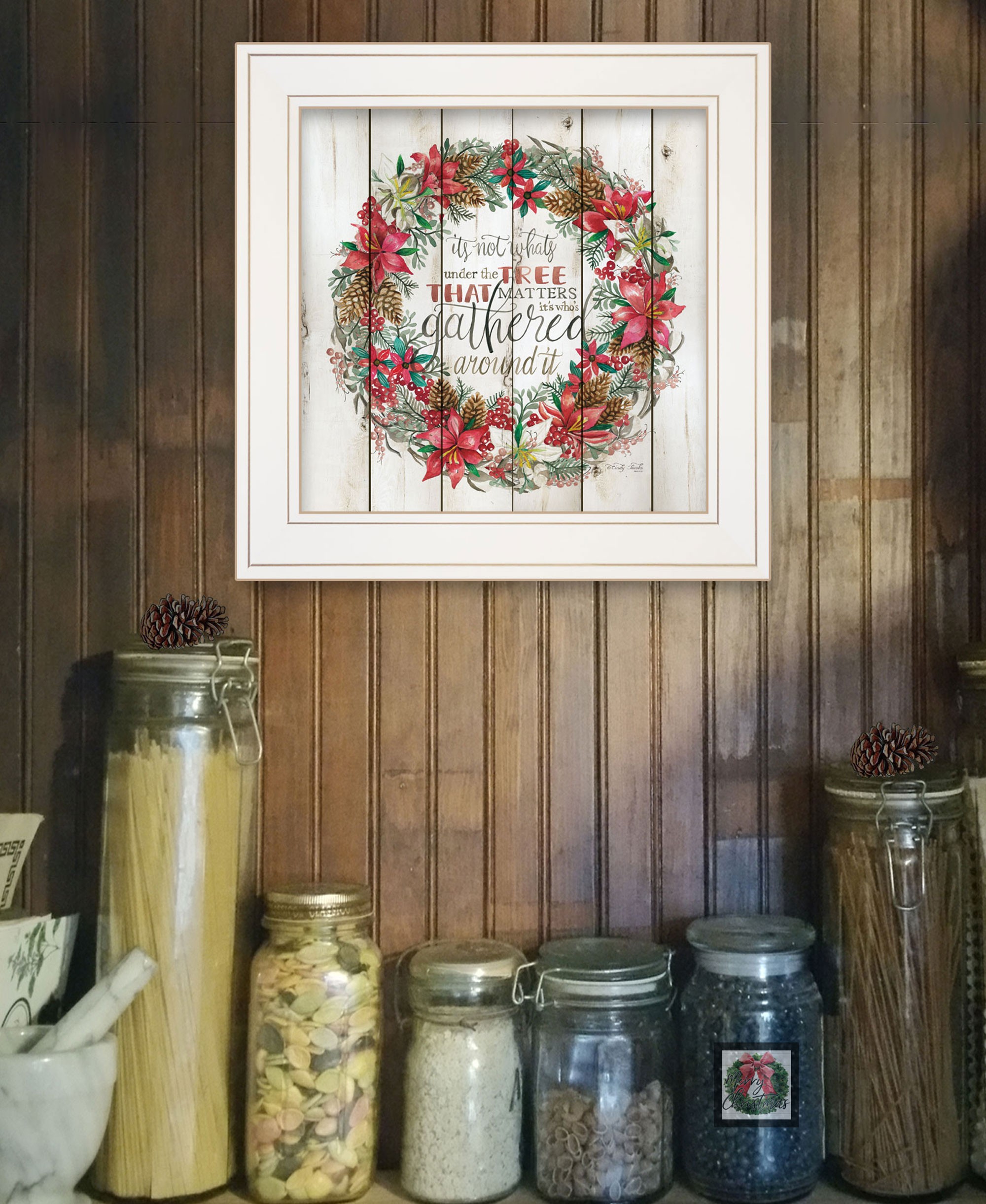 Gathered Around The Tree 1 White Framed Print Wall Art