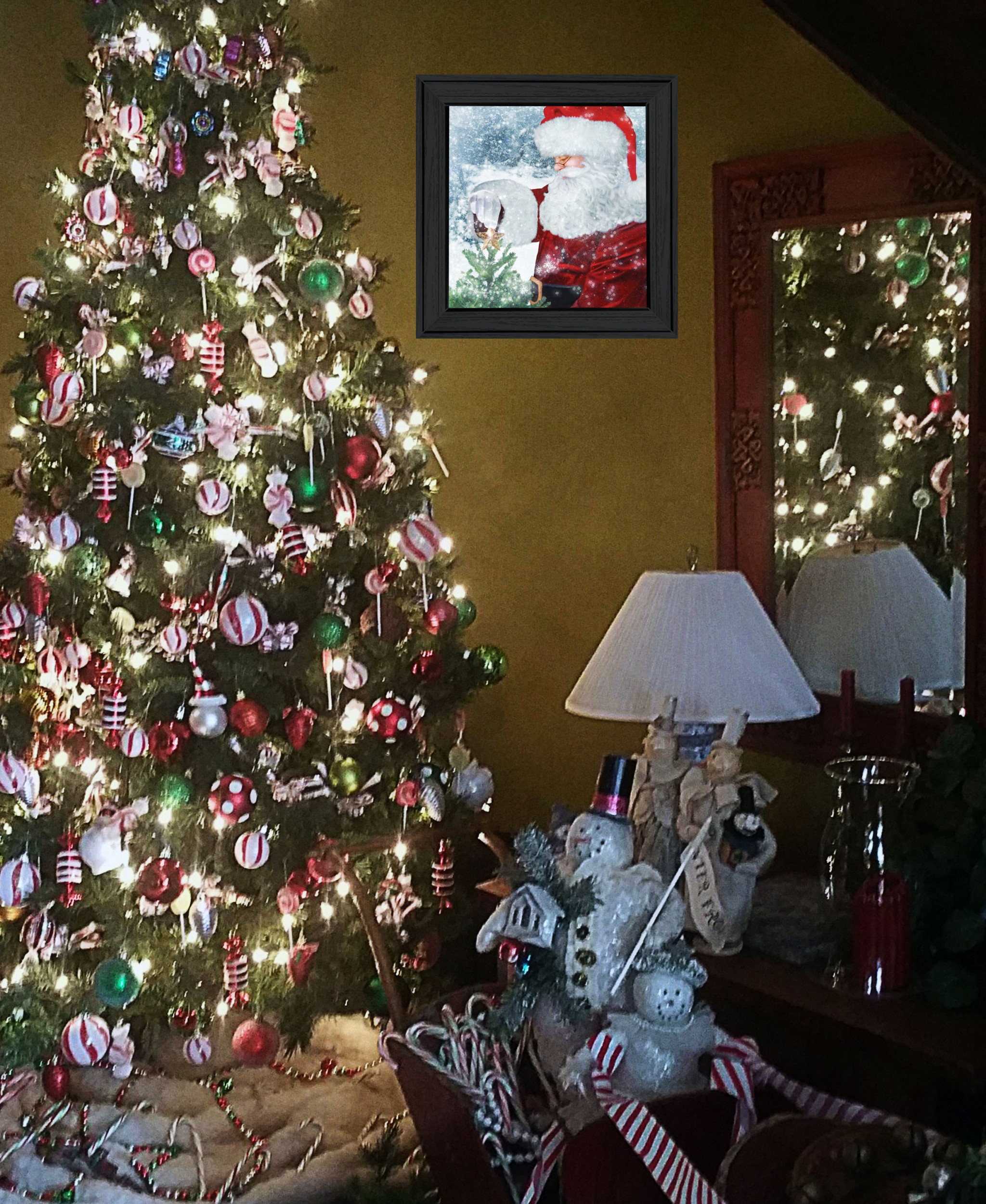 Santas Tree Star 2 Black Framed Print Wall Art