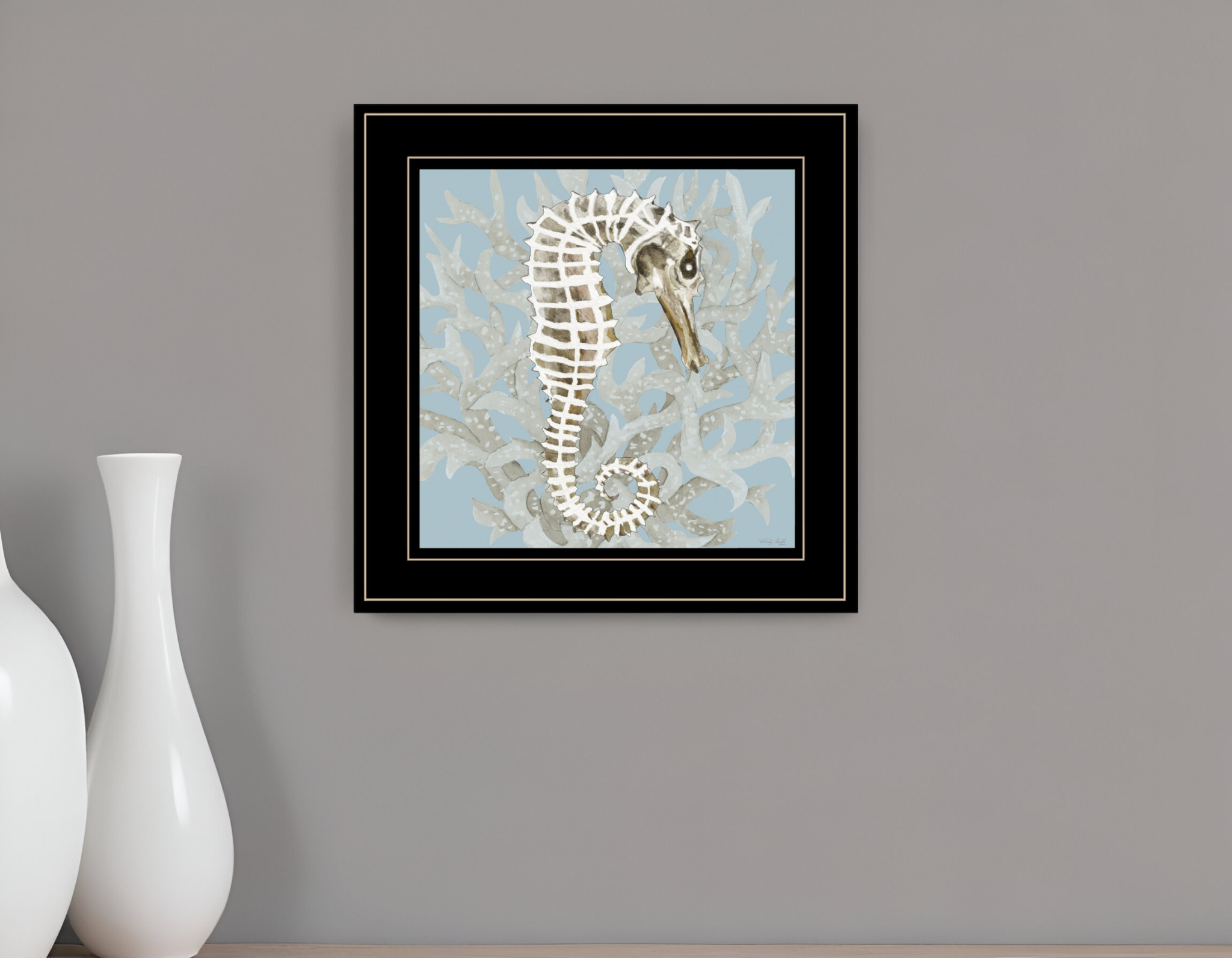 Coral Seahorse I 3 Black Framed Print Wall Art-407596-1