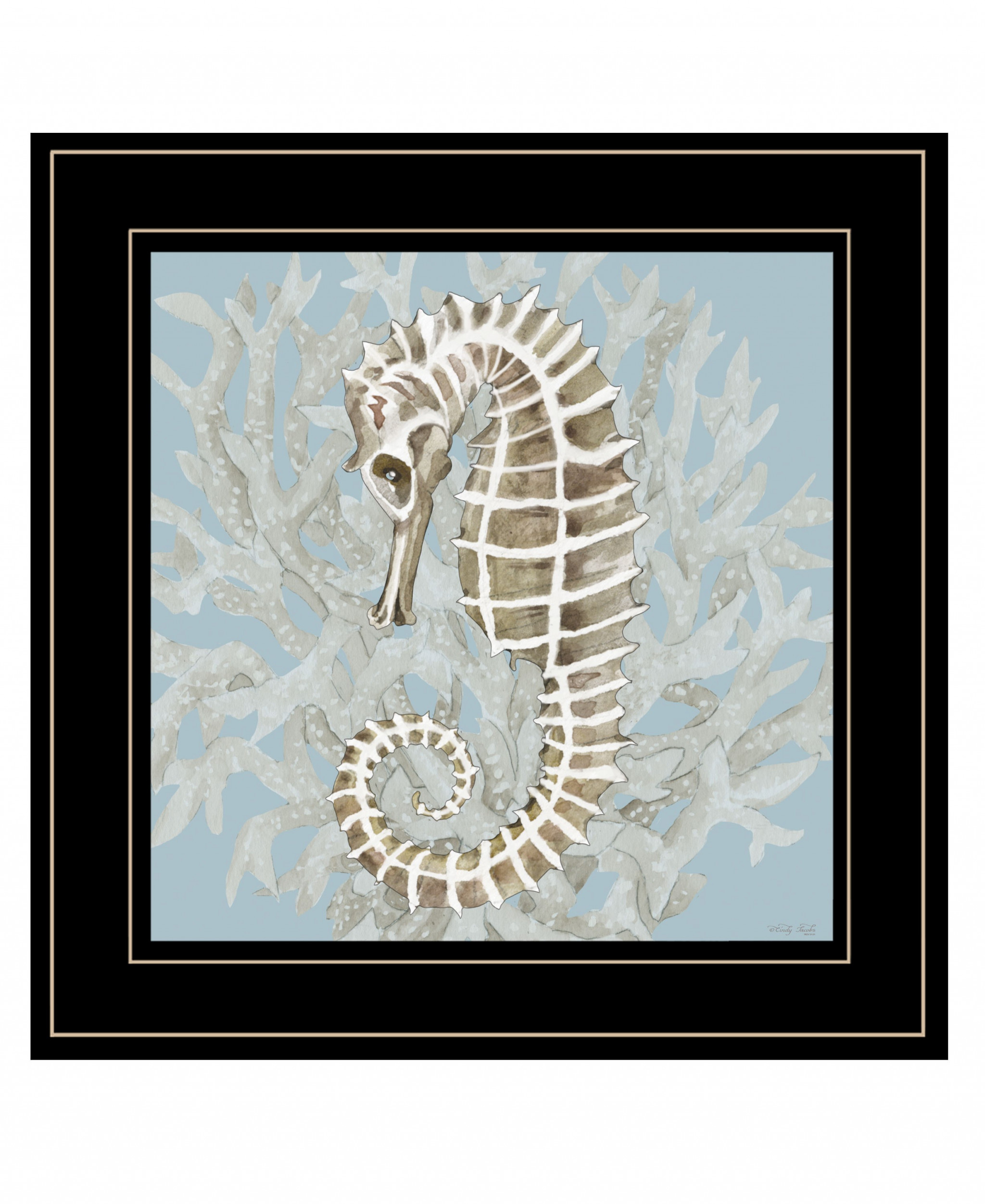 Coral Seahorse II 3 Black Framed Print Wall Art-407598-1