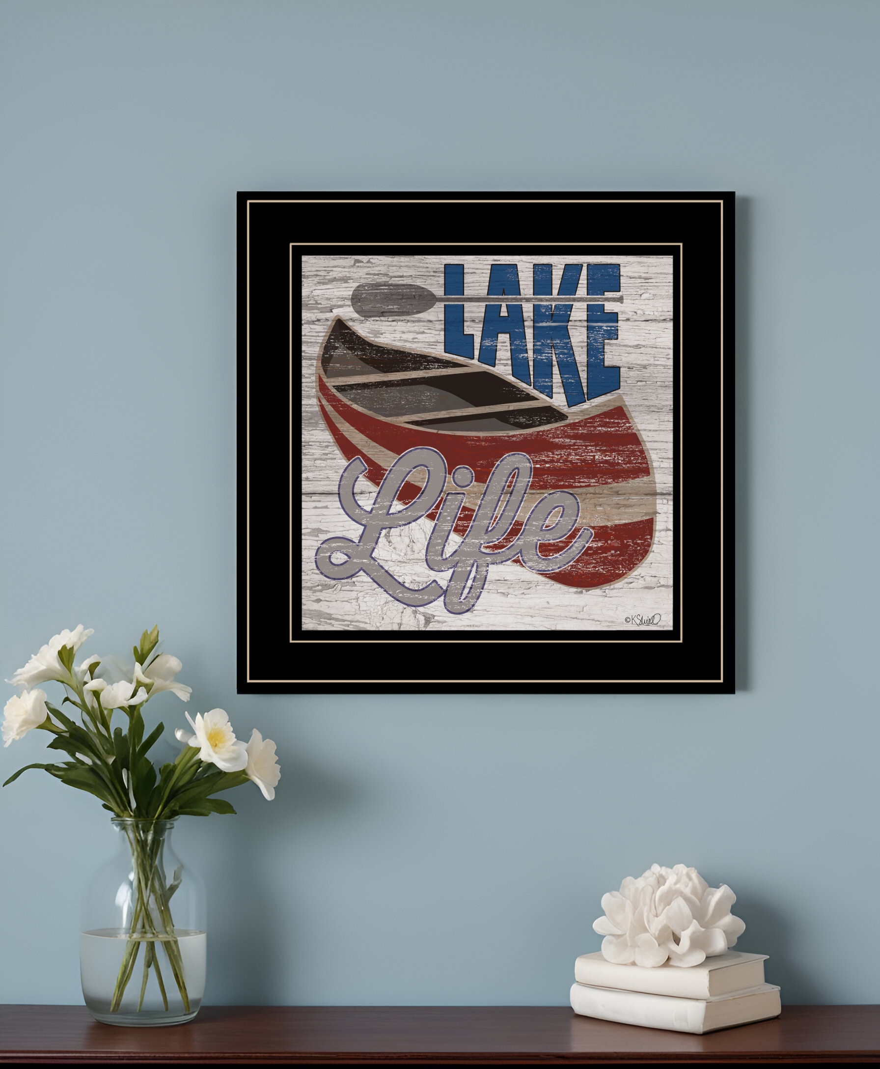Lake Life Canoe 3 Black Framed Print Wall Art-407732-1