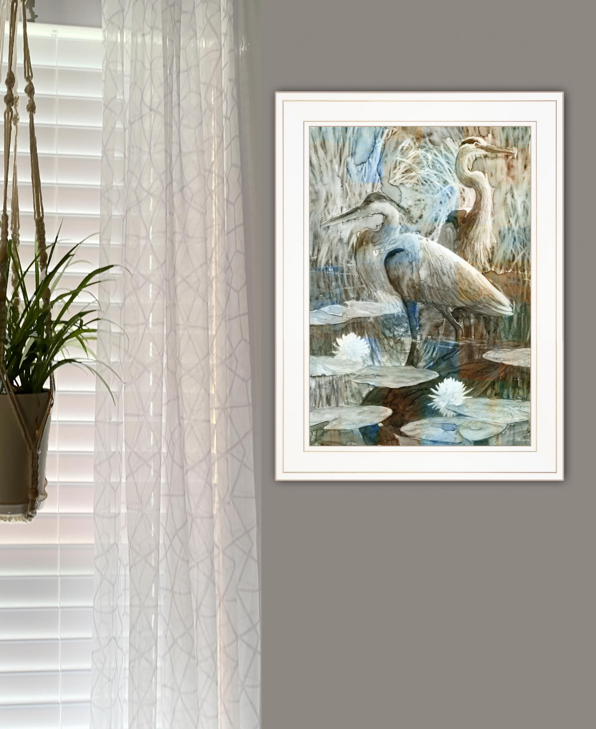 Marsh Herons Ii 1 White Framed Print Wall Art