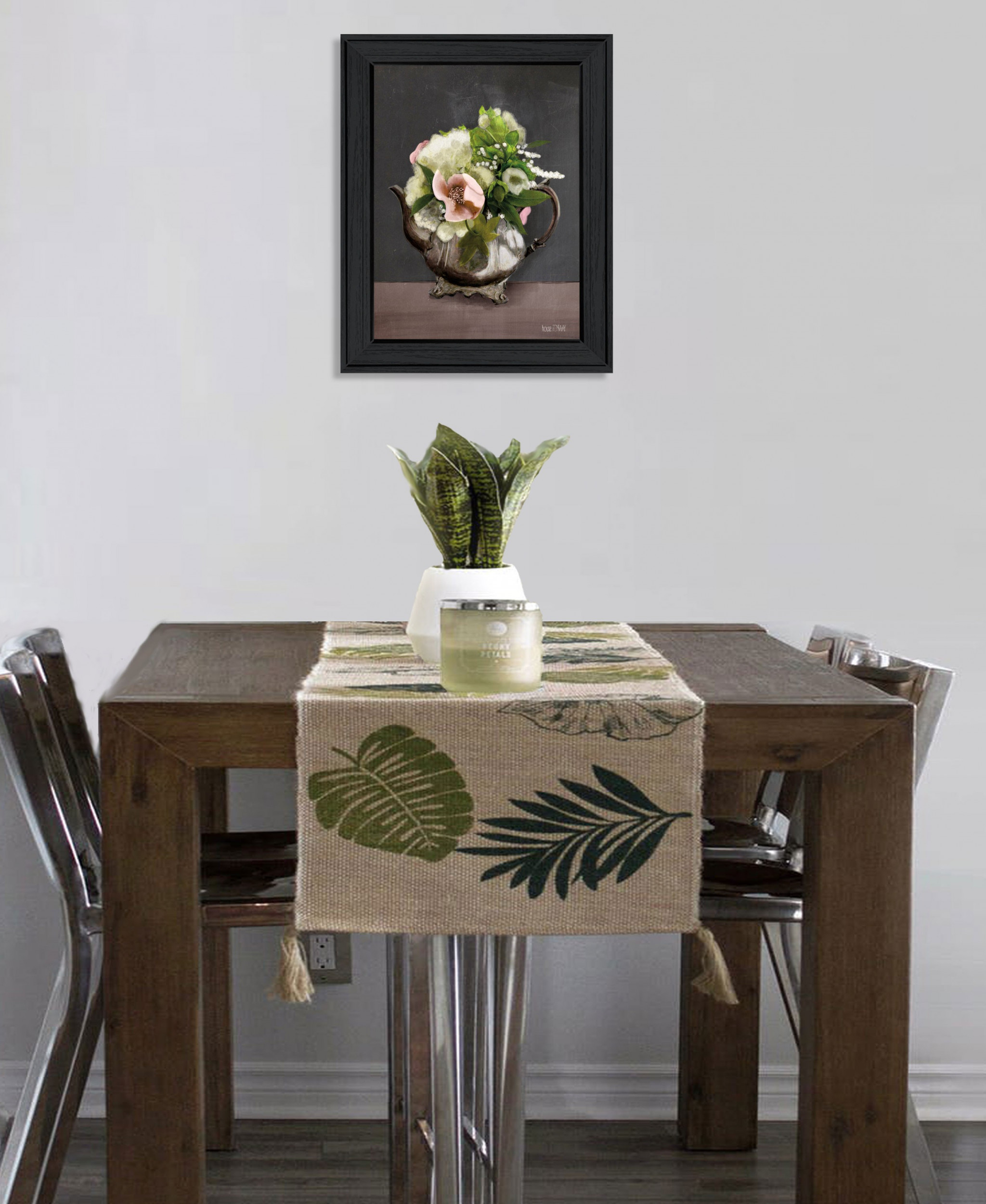 Vintage Floral Tea Pot 1 Black Framed Print Wall Art