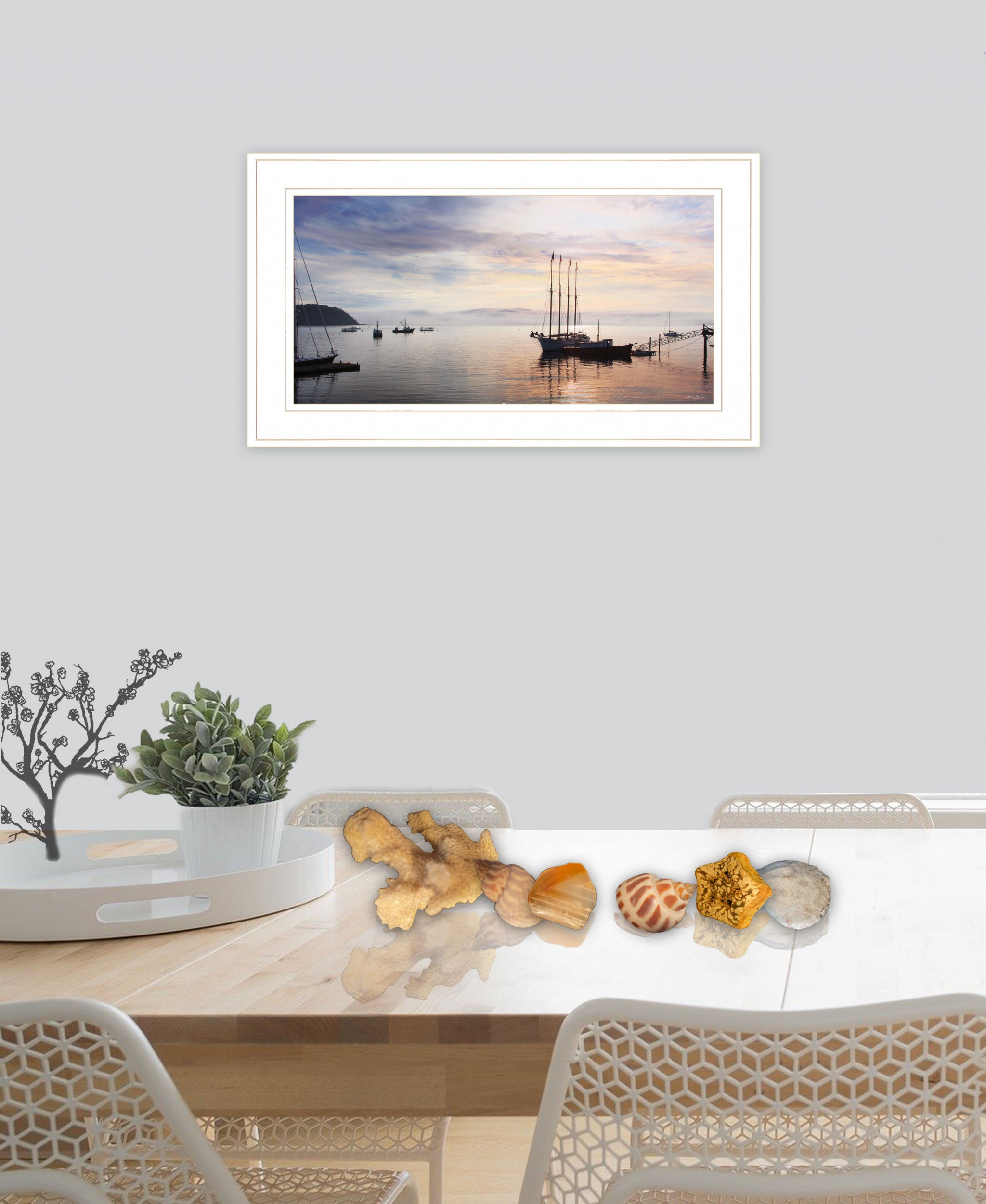 Bar Harbor Silhouettes 1 White Framed Print Wall Art