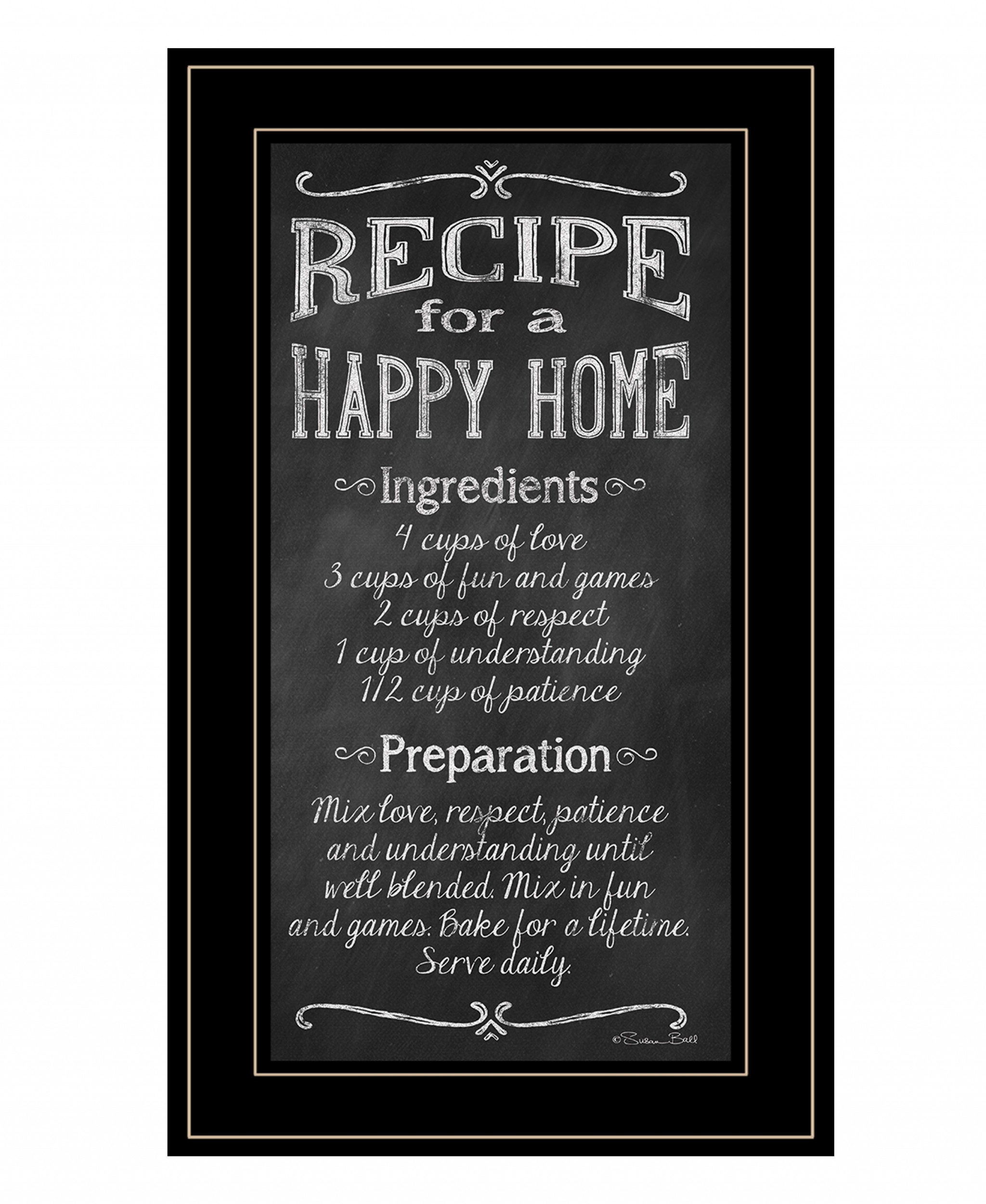 Recipe For A Happy Home 3 Black Framed Print Wall Art-408149-1