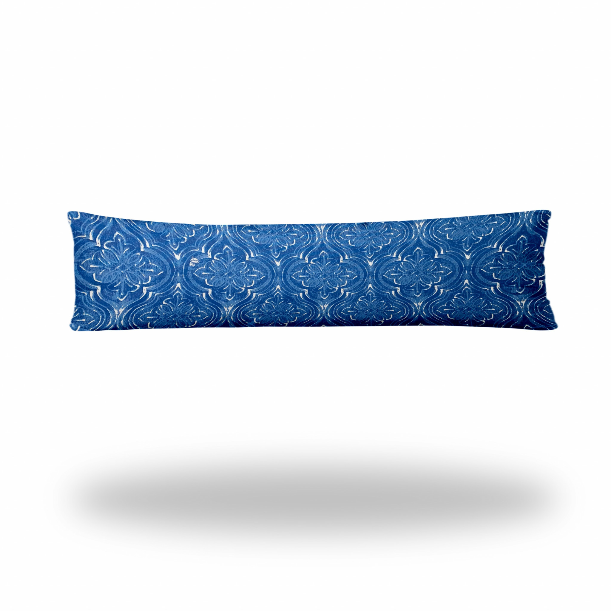 12" X 48" Blue And White Blown Seam Ikat Lumbar Indoor Outdoor Pillow-410216-1
