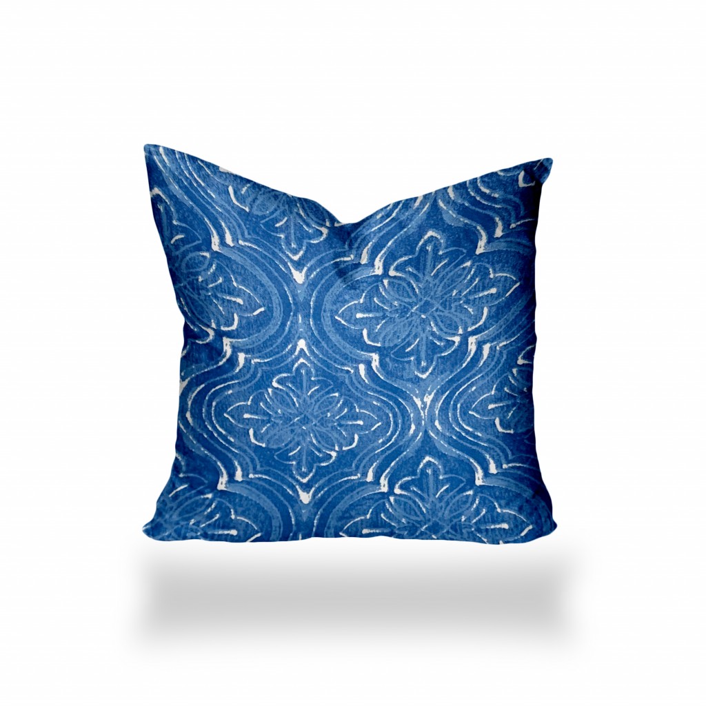 12" X 12" Blue And White Blown Seam Ikat Throw Indoor Outdoor Pillow-410241-1