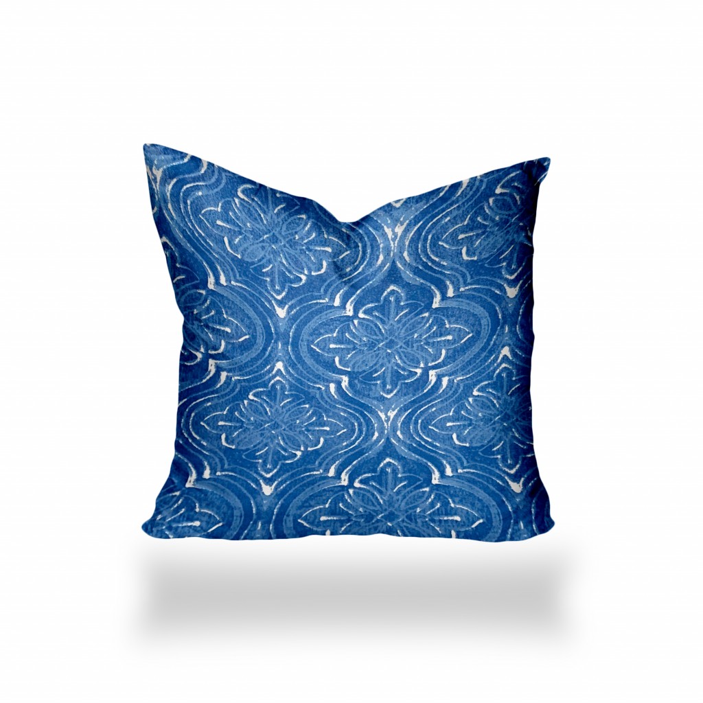 14" X 14" Blue And White Blown Seam Ikat Throw Indoor Outdoor Pillow-410246-1