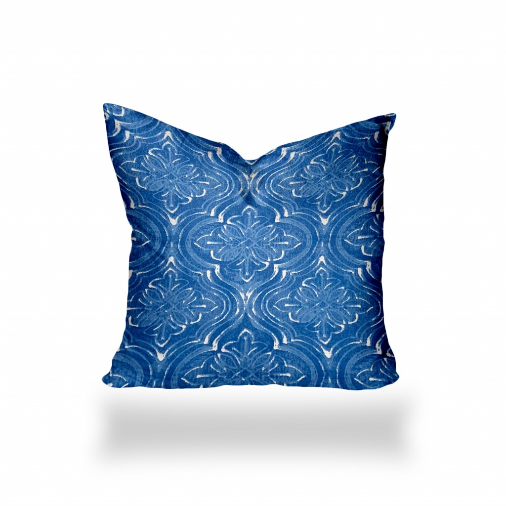 16" X 16" Blue And White Blown Seam Ikat Throw Indoor Outdoor Pillow-410251-1
