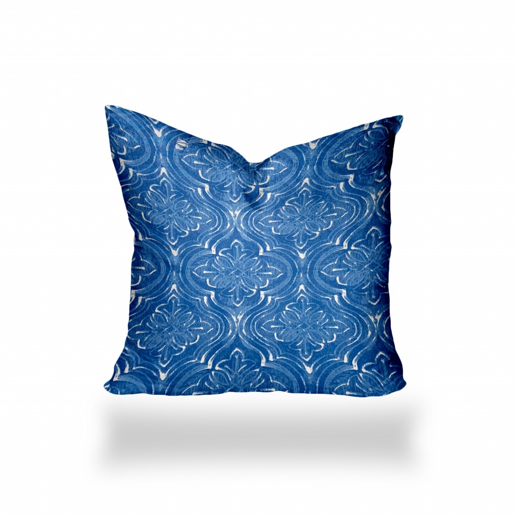 17" X 17" Blue And White Blown Seam Ikat Throw Indoor Outdoor Pillow-410256-1