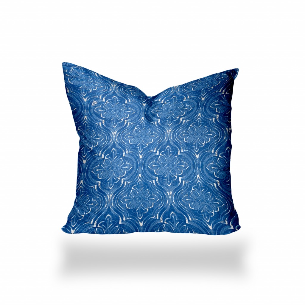 24" X 24" Blue And White Blown Seam Ikat Throw Indoor Outdoor Pillow-410276-1