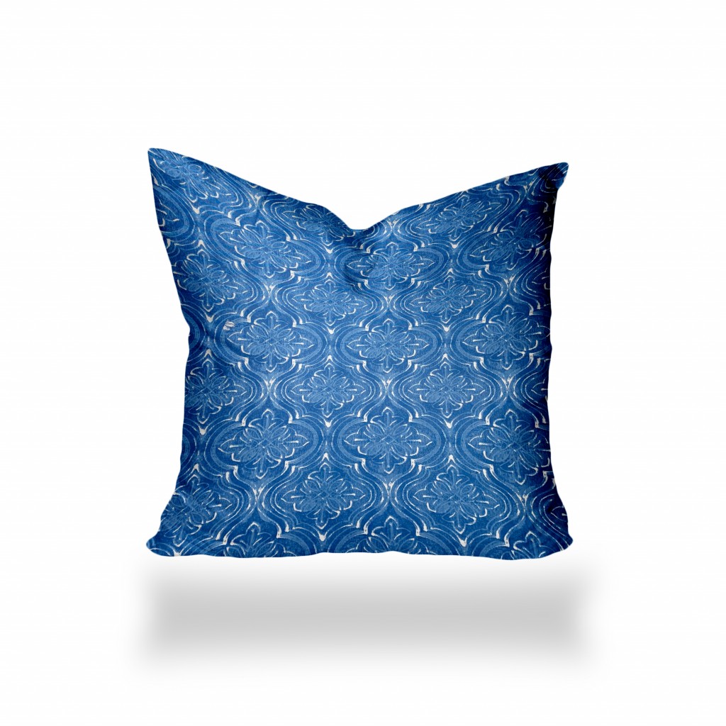 26" X 26" Blue And White Blown Seam Ikat Throw Indoor Outdoor Pillow-410281-1