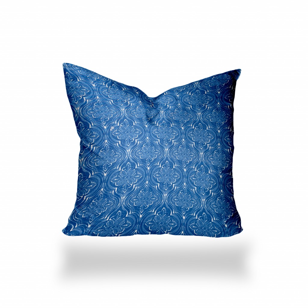 36" X 36" Blue And White Blown Seam Ikat Throw Indoor Outdoor Pillow-410286-1