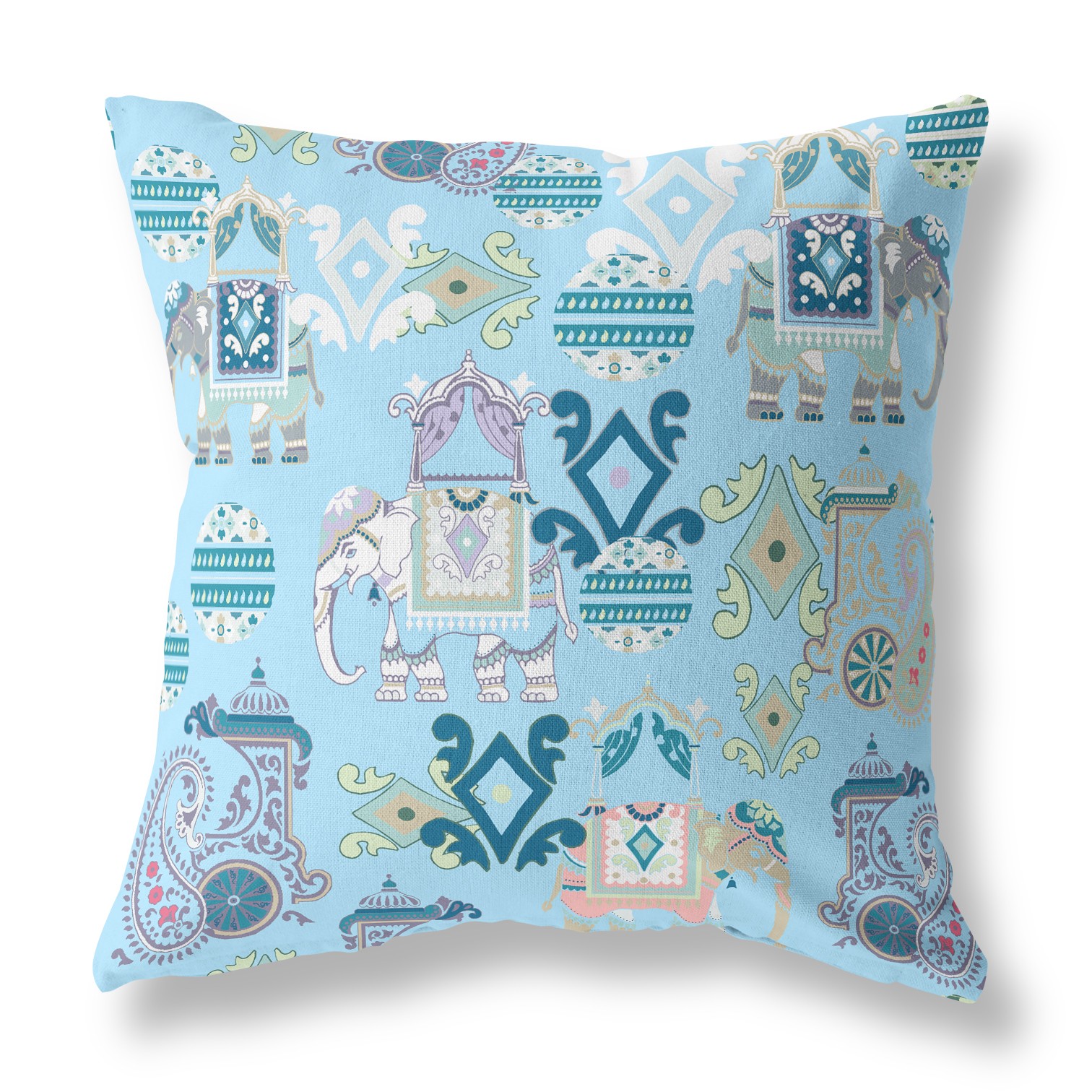 18" Sky Blue Tribal Indoor Outdoor Zip Throw Pillow-410896-1